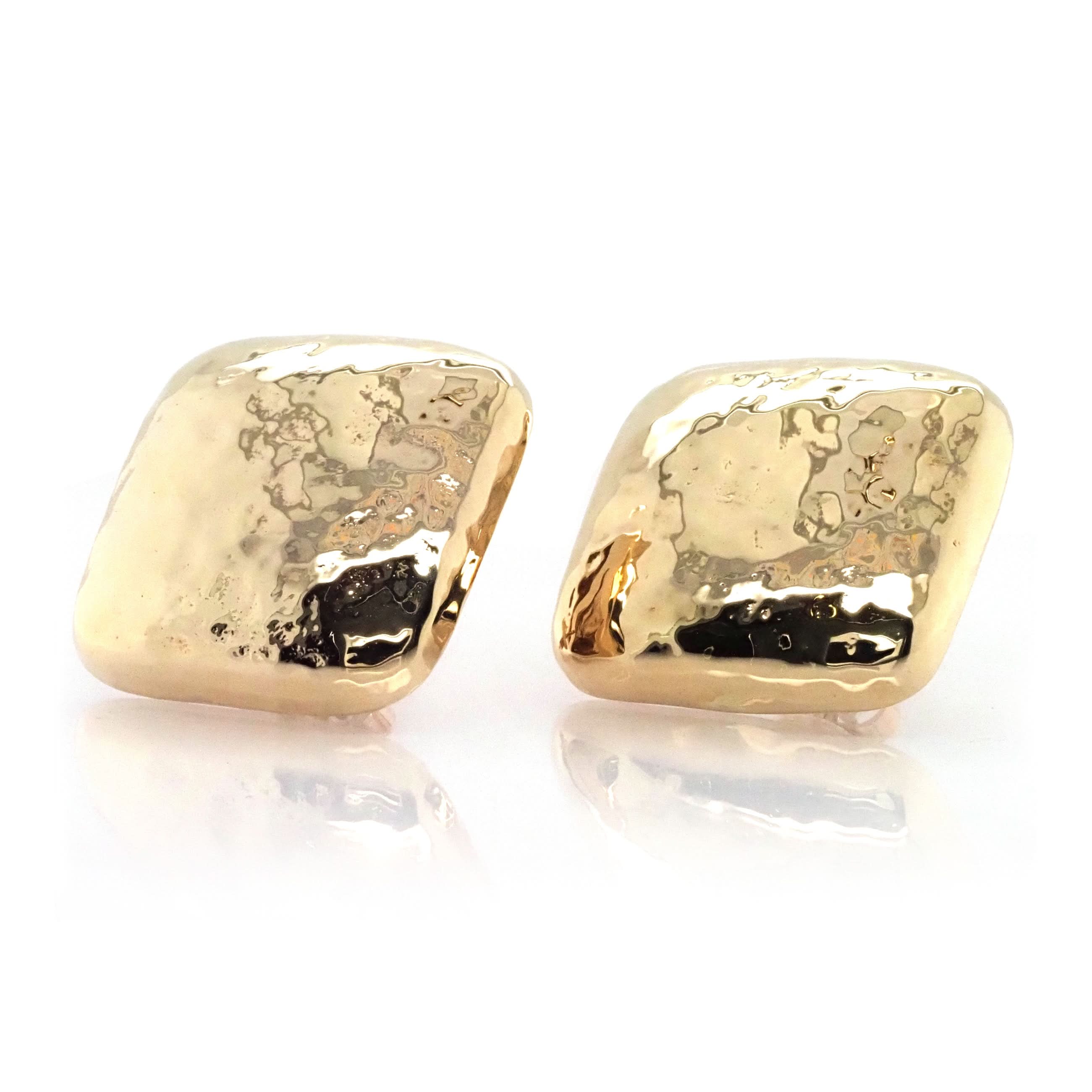 14ct Yellow Gold Square Hammered Stud Earrings, c.1960 - Image 2