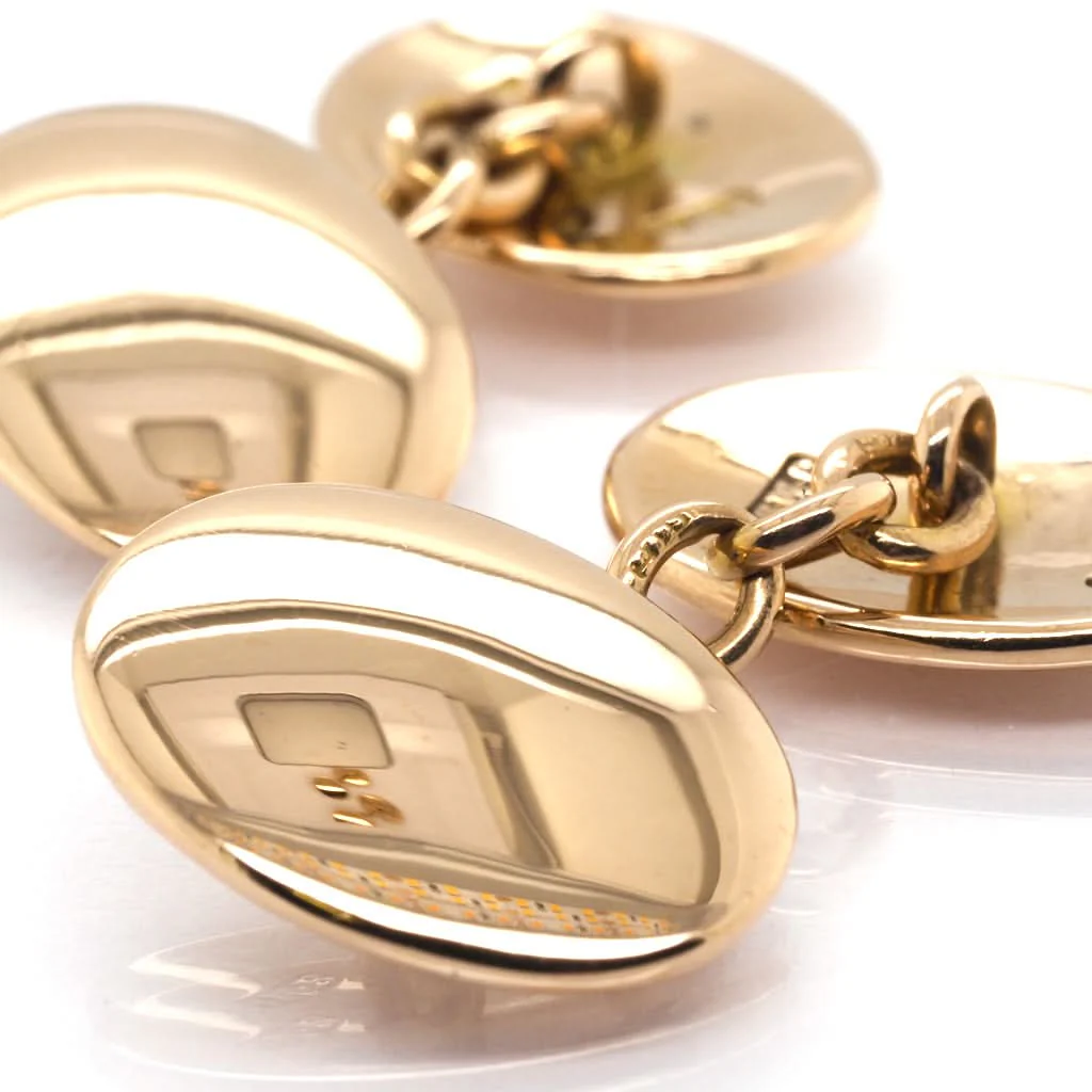 15ct Yellow Gold Oval Cufflinks - Image 2