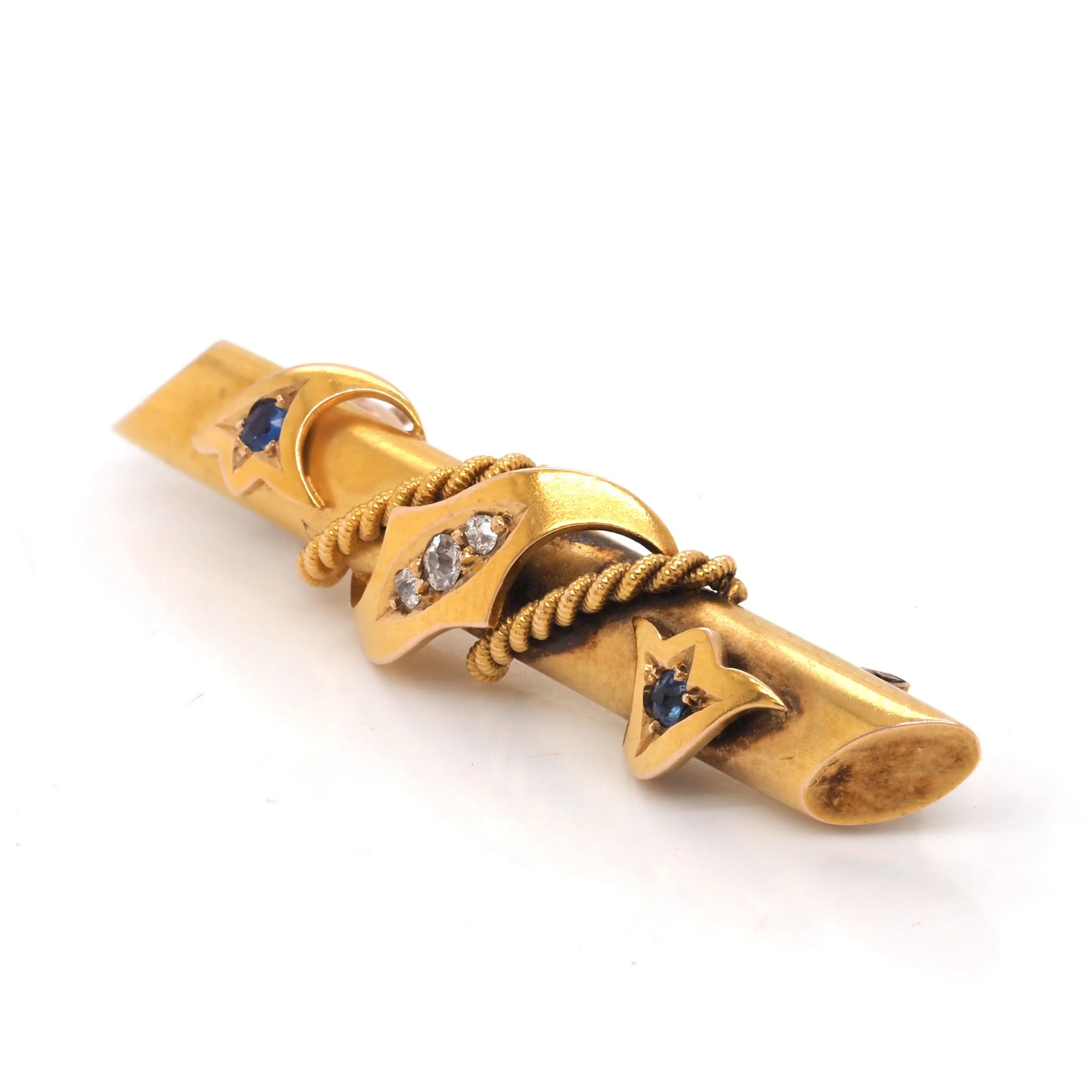 15ct Yellow Gold Sapphire and Diamond Bar Brooch, c.1915 - Image 2