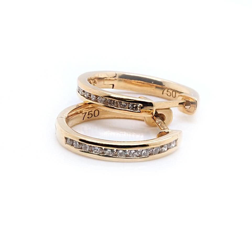 18ct Gold Diamond Small Hinged Huggie Earrings - Image 2