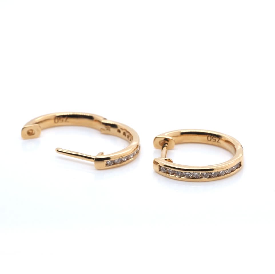 18ct Gold Diamond Small Hinged Huggie Earrings - Image 3