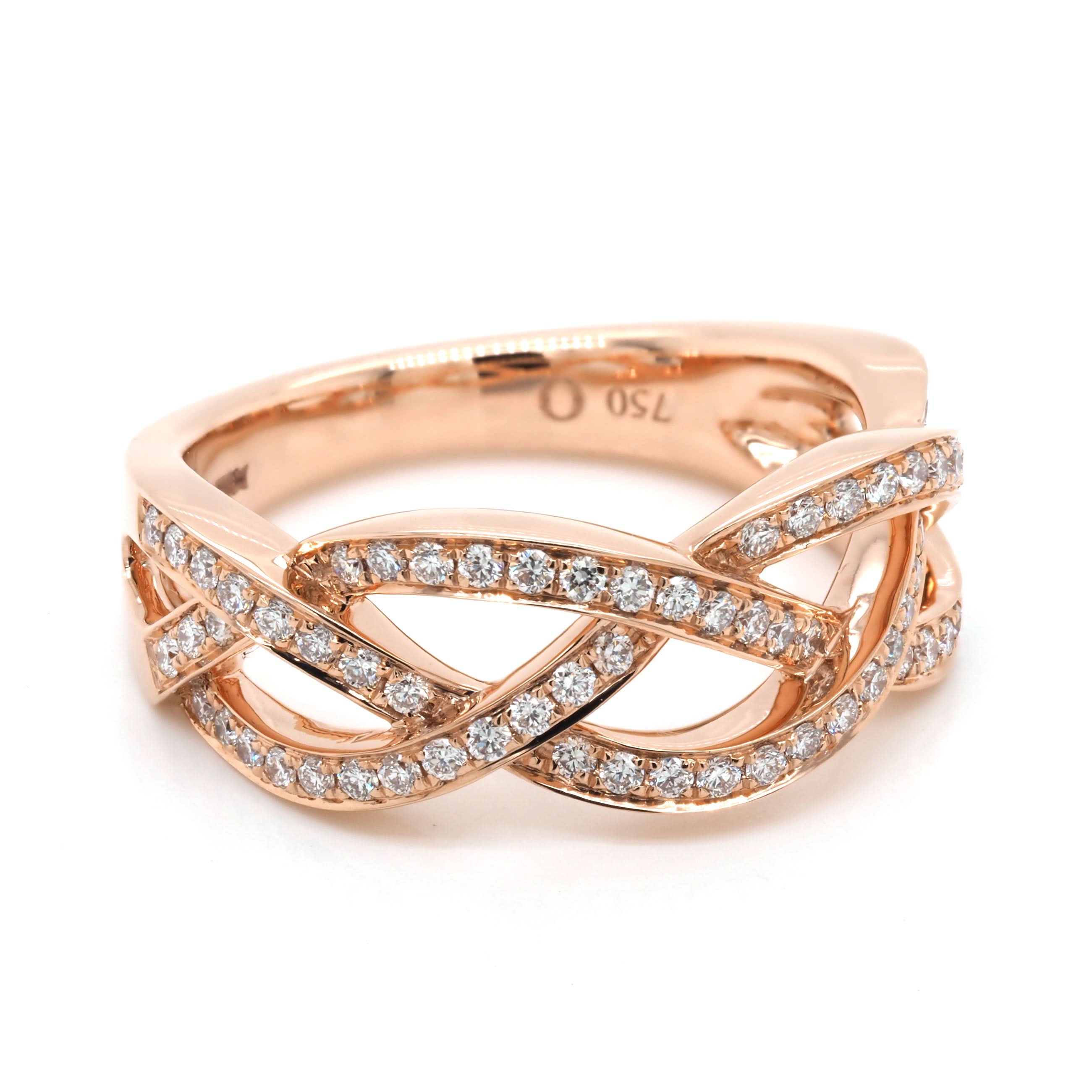 18ct Rose Gold Diamond-Set Plait Ring - Image 2