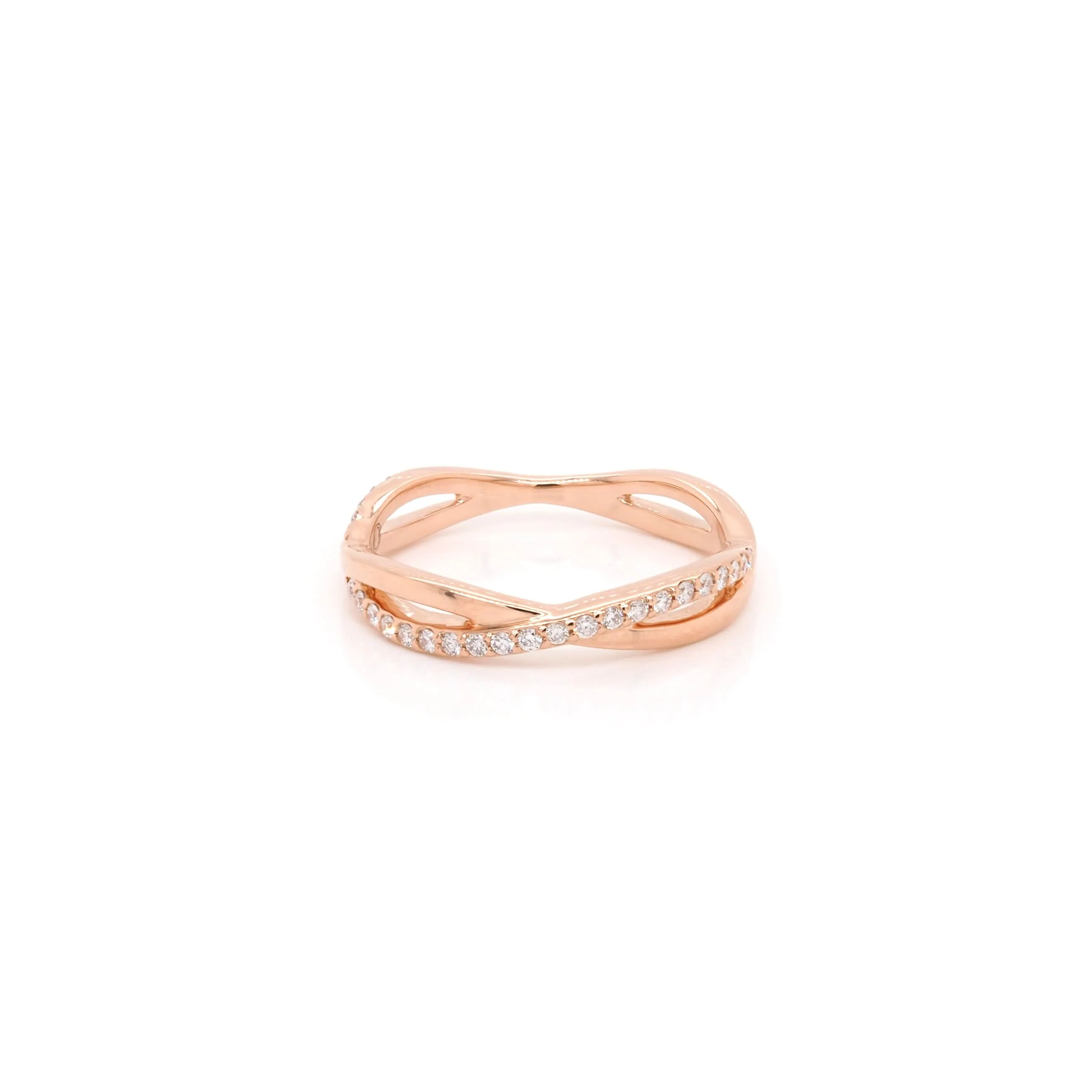 18ct Rose Gold Diamond-Set Wavy Ring - Image 2