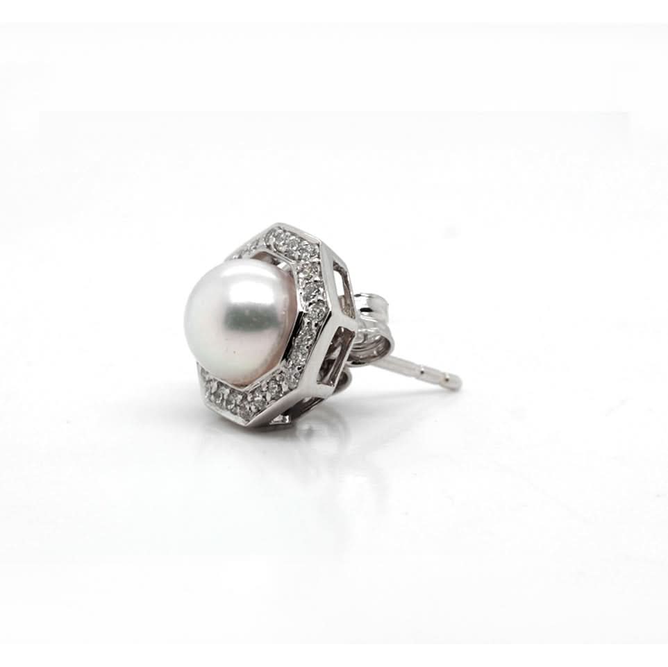 18ct White Gold Akoya Pearl Studs With Detachable Diamond Collar - Image 2