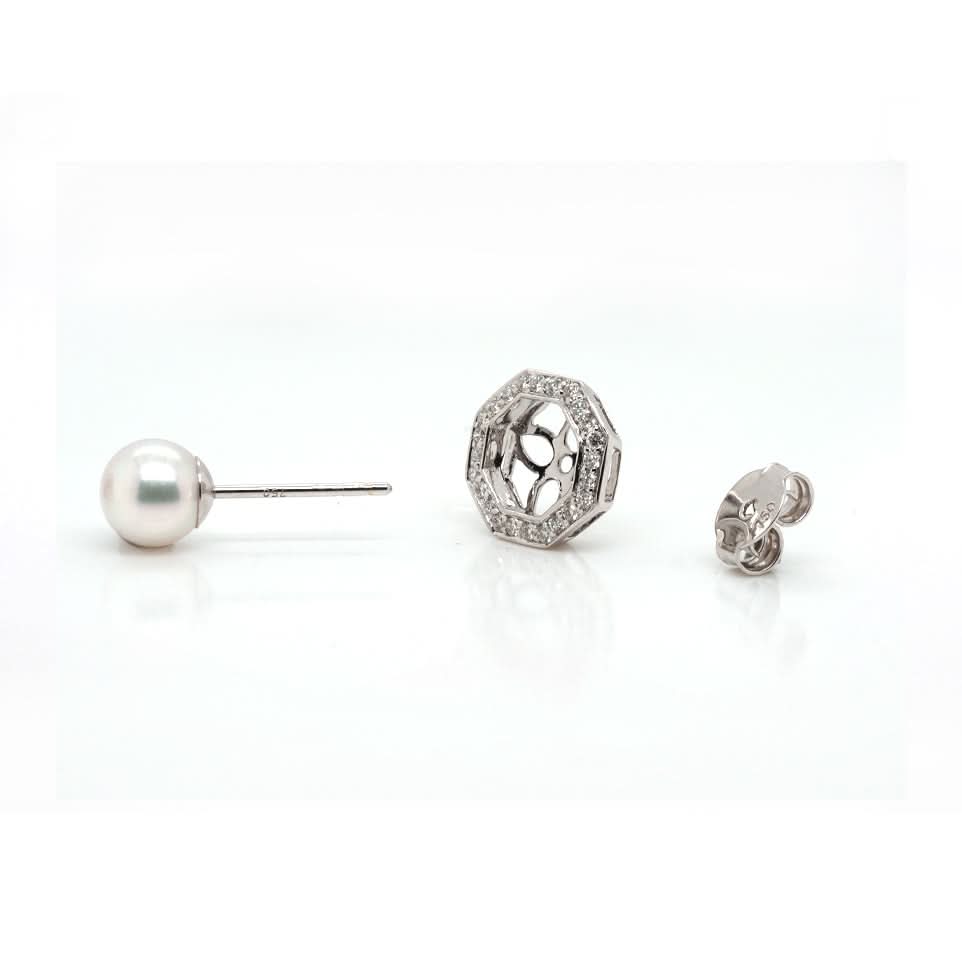 18ct White Gold Akoya Pearl Studs With Detachable Diamond Collar - Image 4