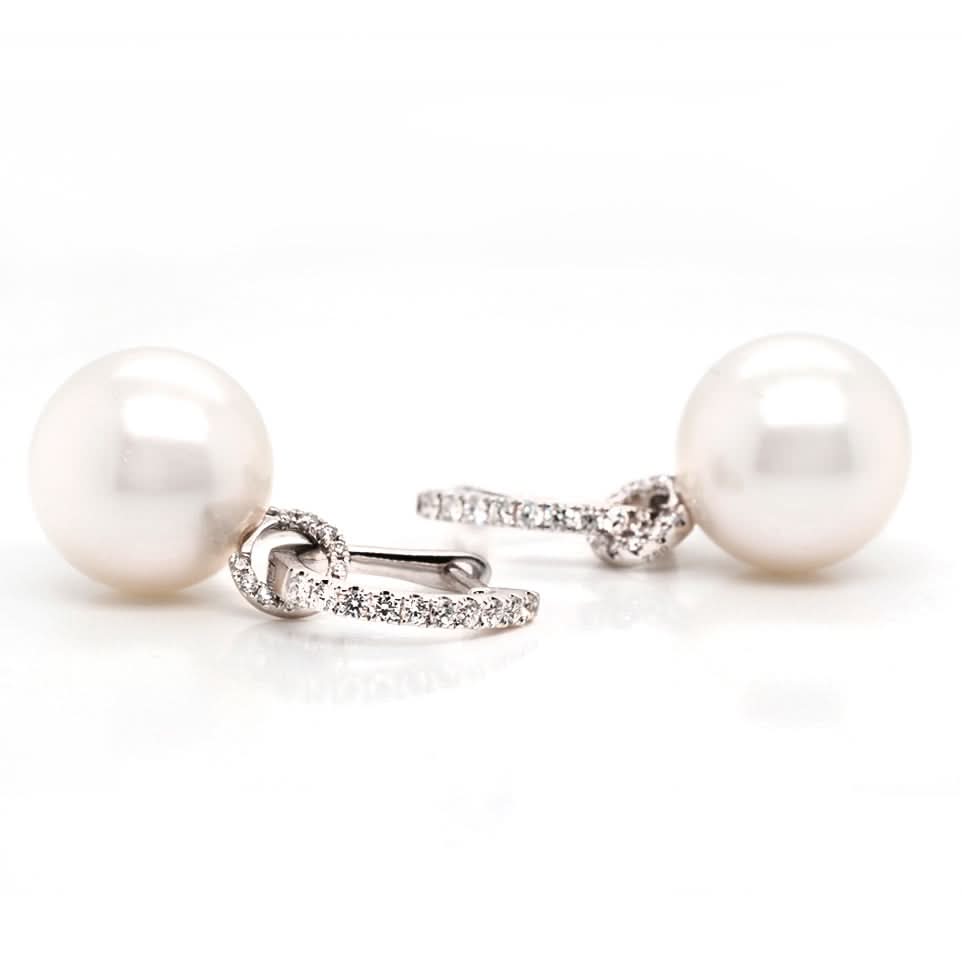 18ct White Gold Akoya Pearl Earrings with Detachable Diamond-Set Hoops - Image 3