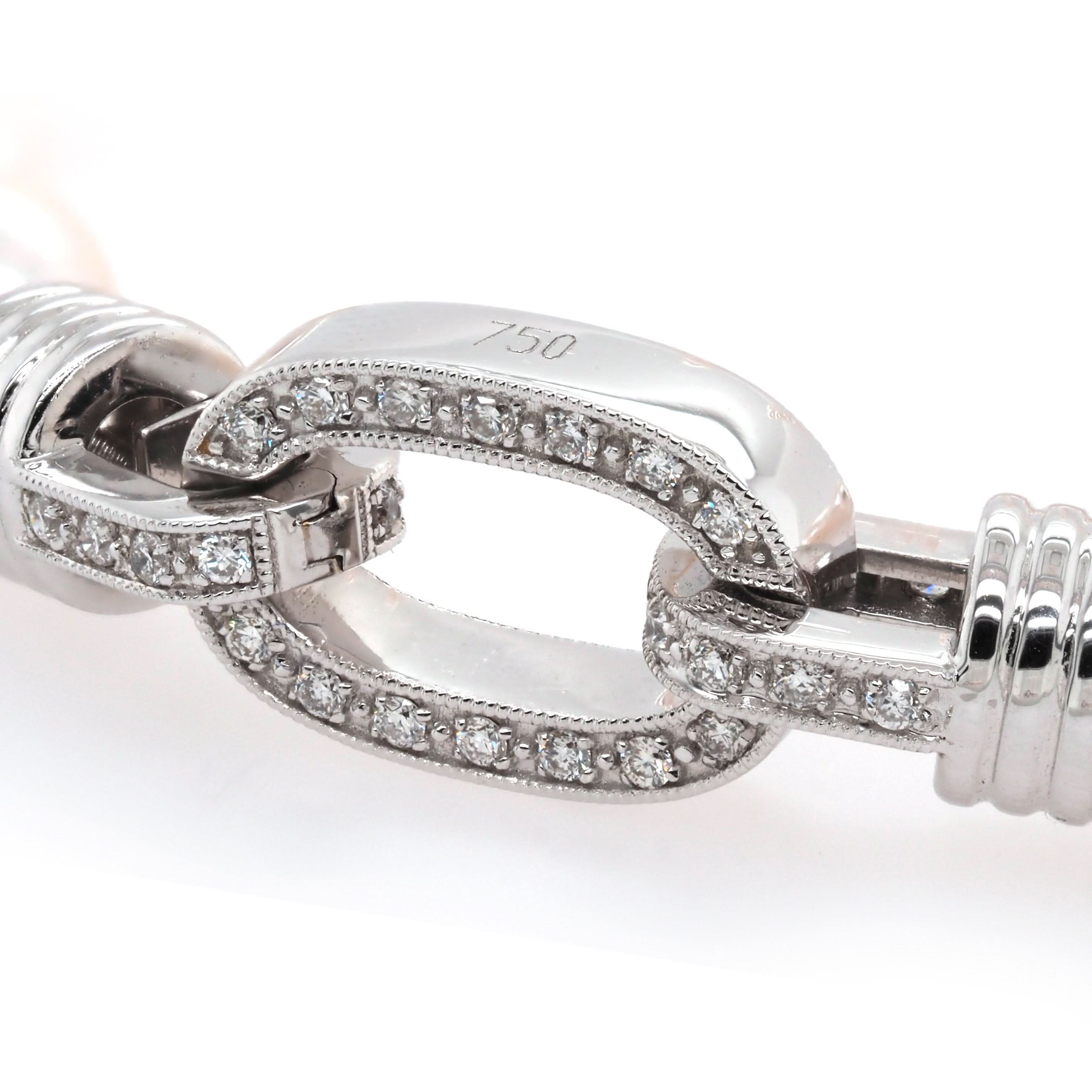 18ct White Gold Akoya Pearl Necklace with Diamond-Set Chain-Link Clasp - Image 3