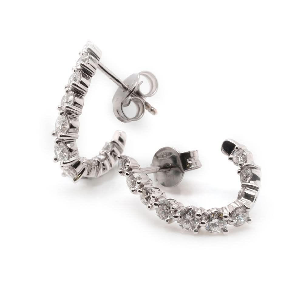 18ct White Gold and Diamond Half Hoop Earrings - Image 2
