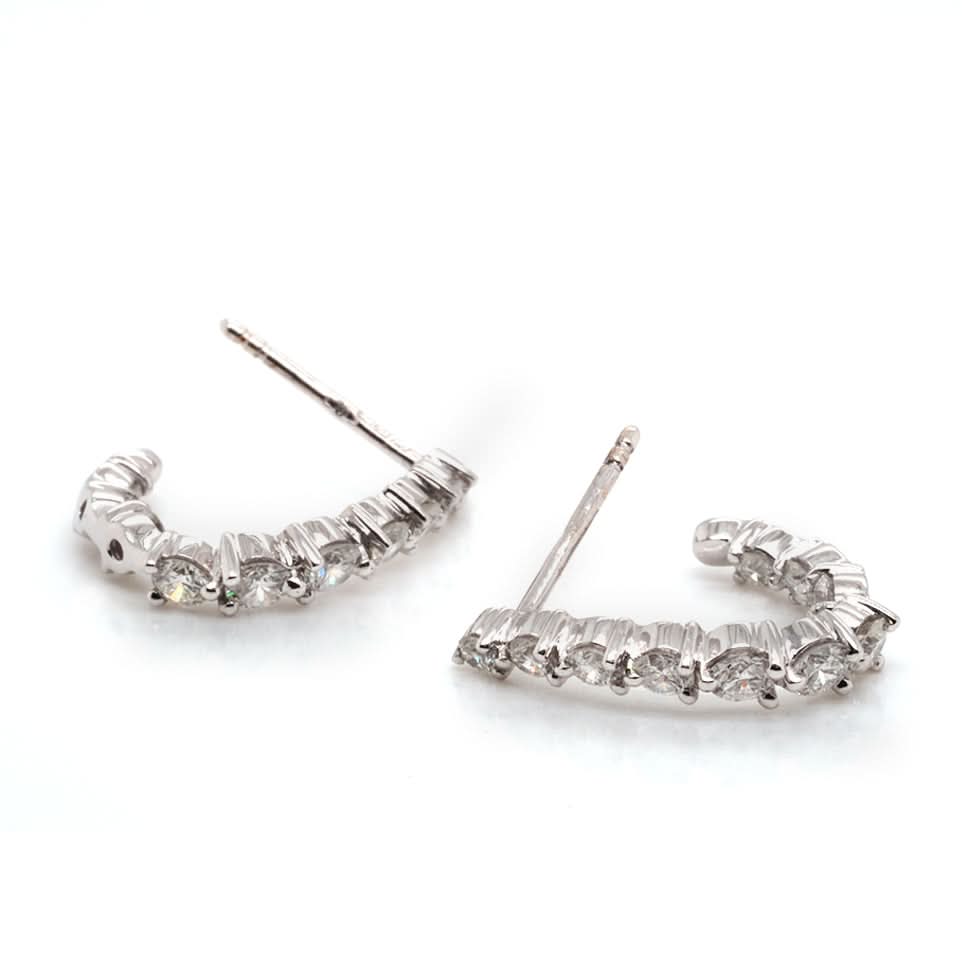 18ct White Gold and Diamond Half Hoop Earrings - Image 3
