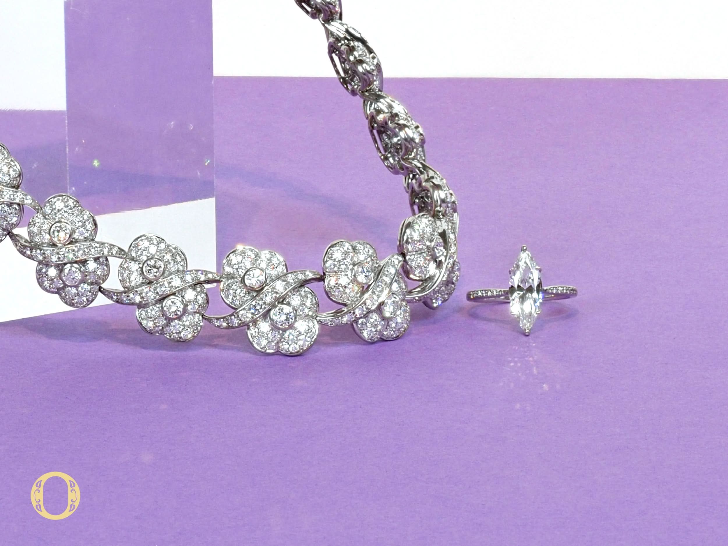18ct White Gold and Diamond Ornate Link Flat Collarette Necklace - Image 3