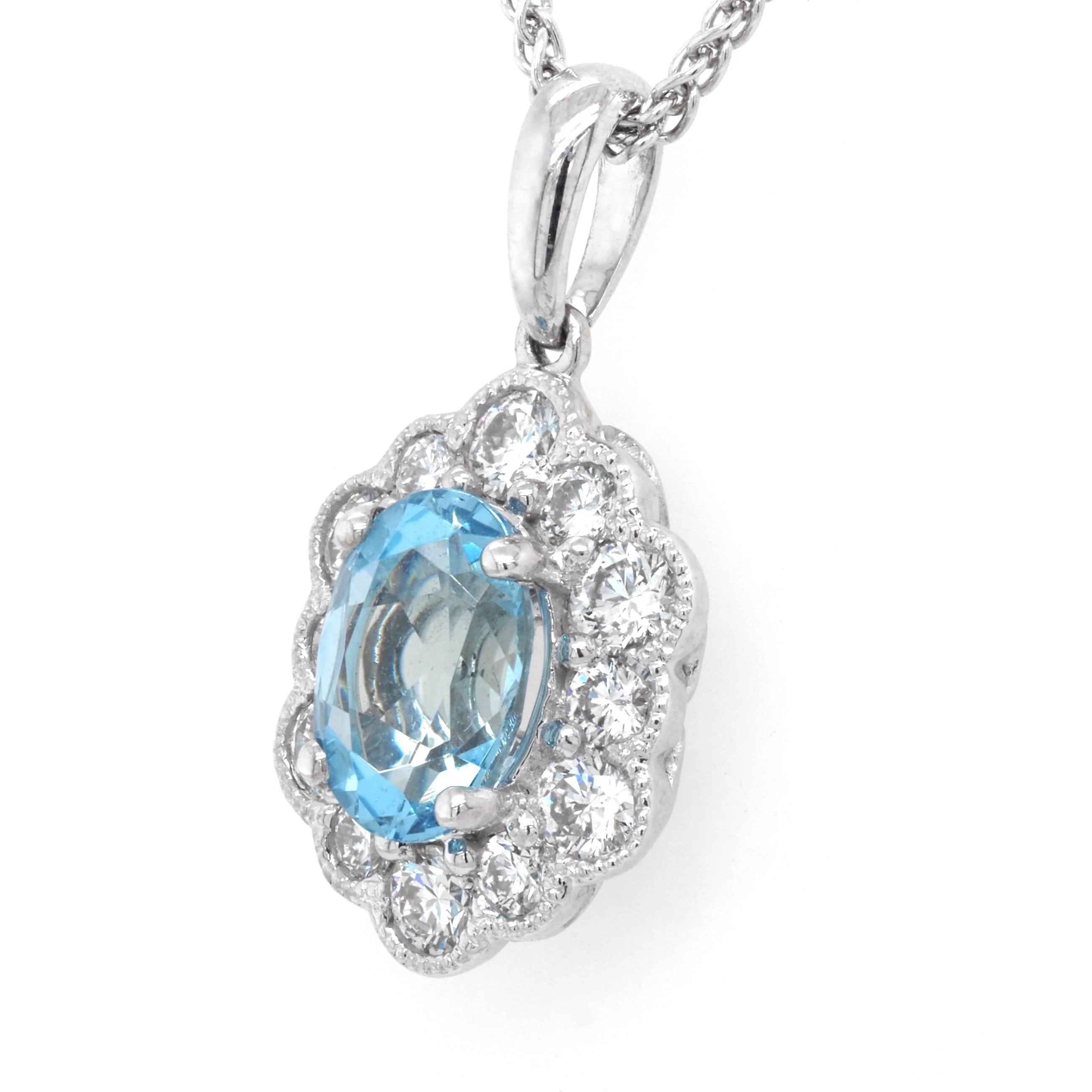 18ct White Gold Aquamarine and Diamond Hexagonal Cluster Pendant - Image 2