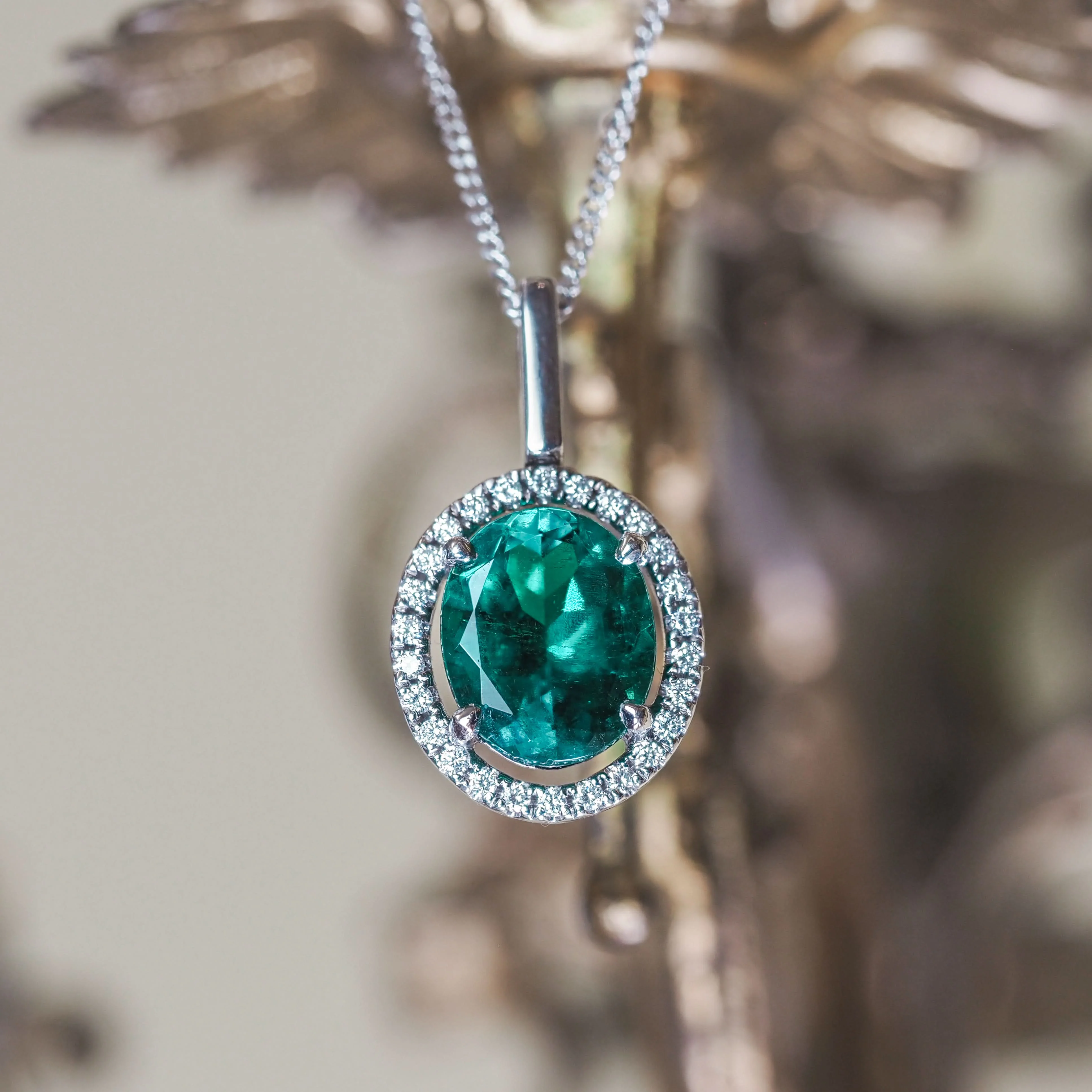 18ct White Gold Colombian Emerald and Diamond Cluster Pendant, 3.80cts - Image 2