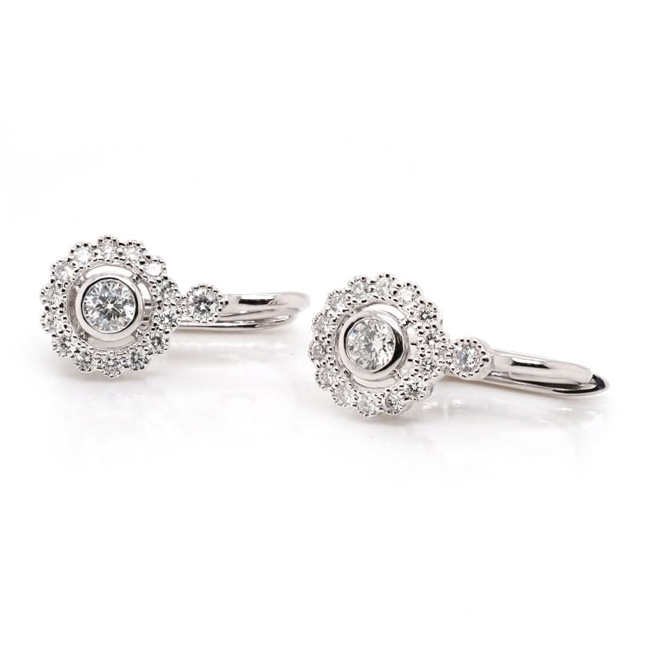 18ct White Gold Diamond Cluster Hoop/Dangle Earrings - Image 2