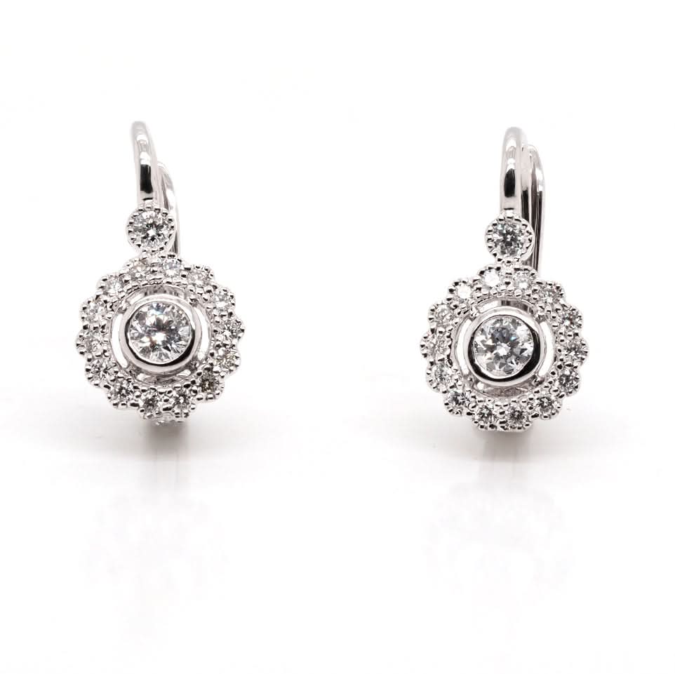 18ct White Gold Diamond Cluster Hoop/Dangle Earrings - Image 3