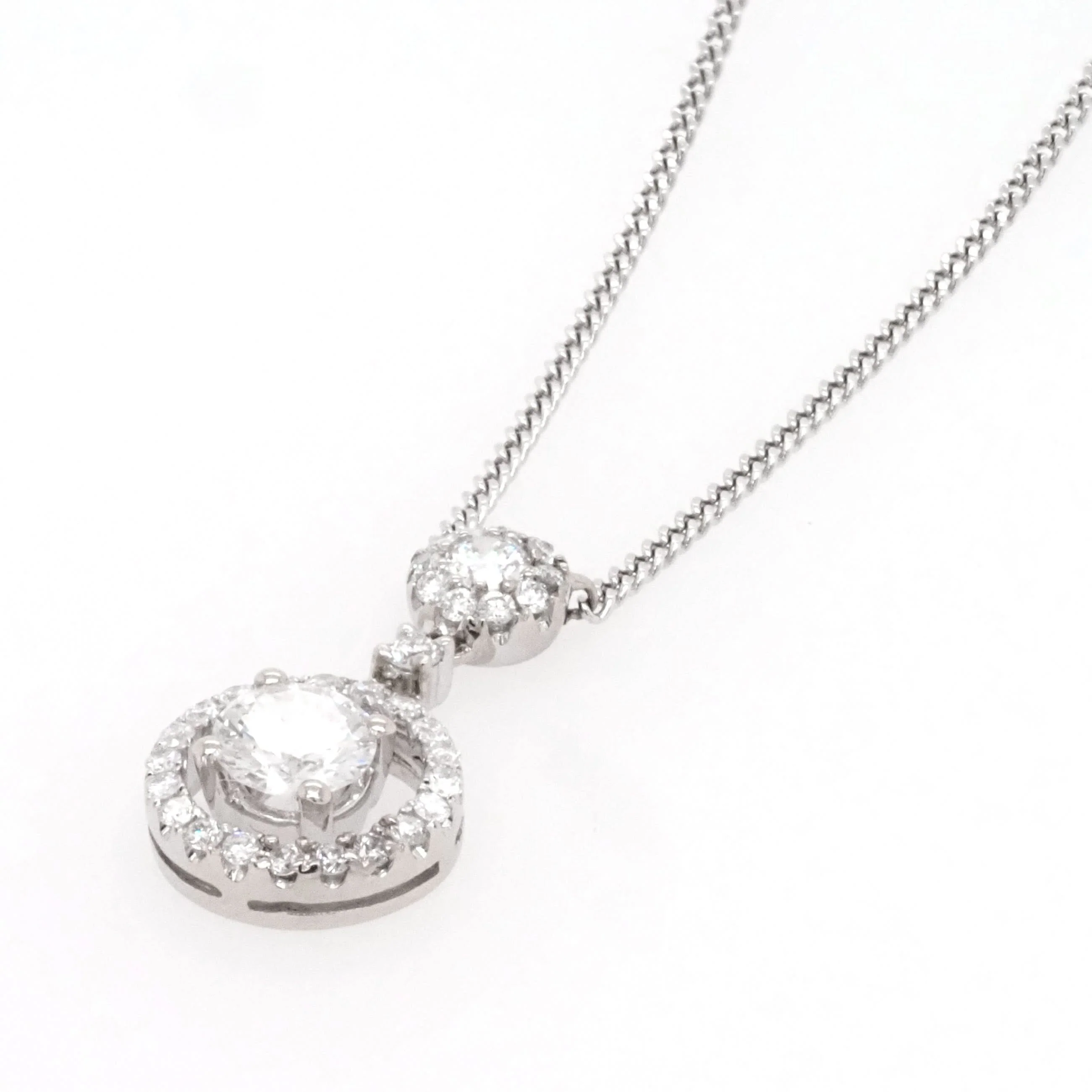 18ct White Gold Diamond Drop Halo Pendant - Image 2
