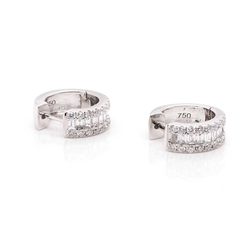 18ct White Gold Diamond Set Huggie Earrings - Image 2