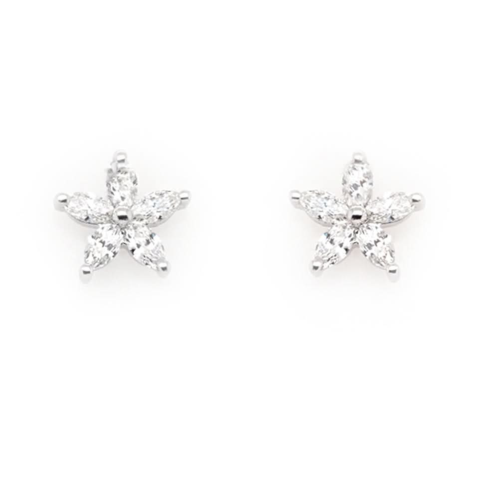 18ct White Gold Diamond Set Small Flower Earrings - Image 2