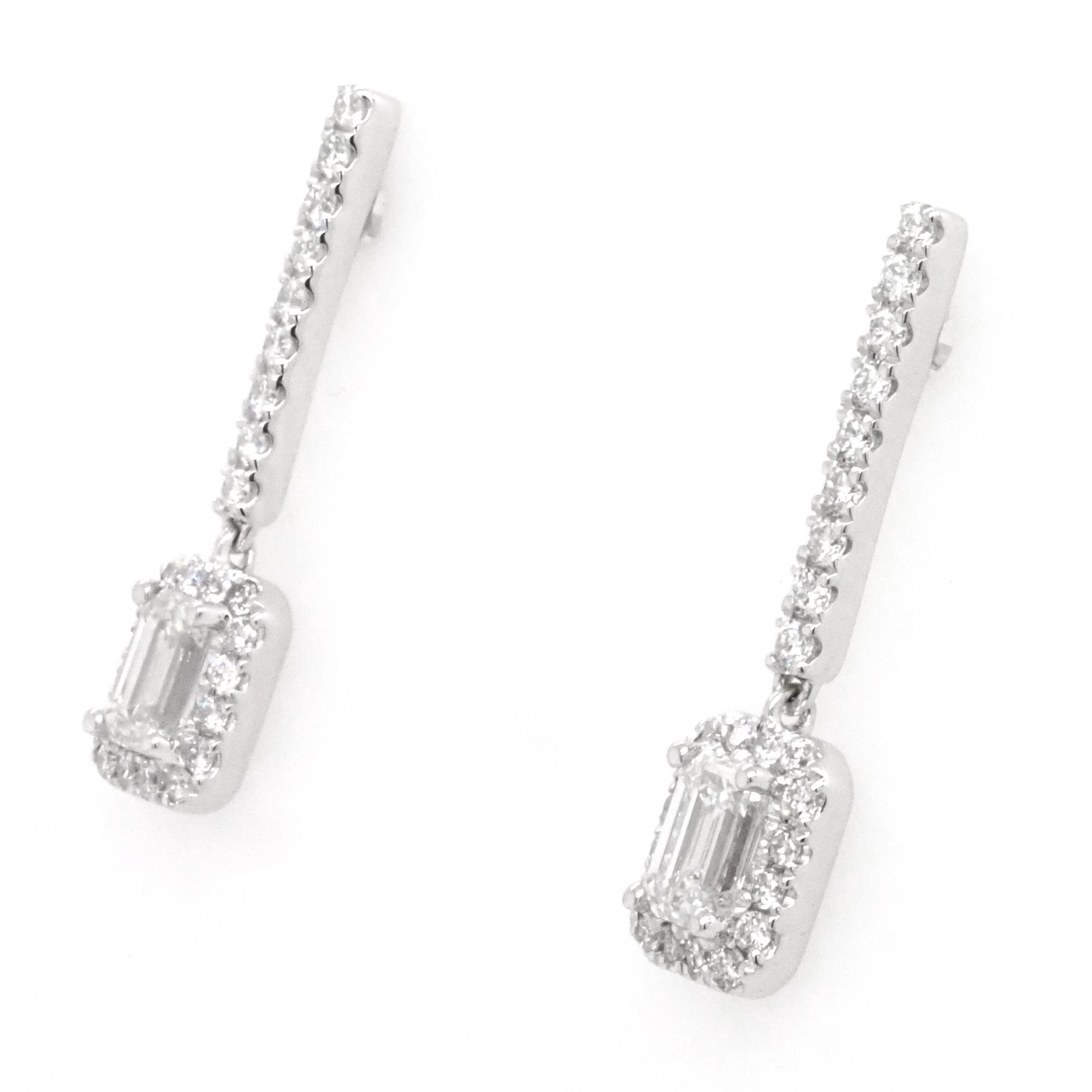 18ct White Gold Diamond Square Cluster Drop Earrings - Image 2