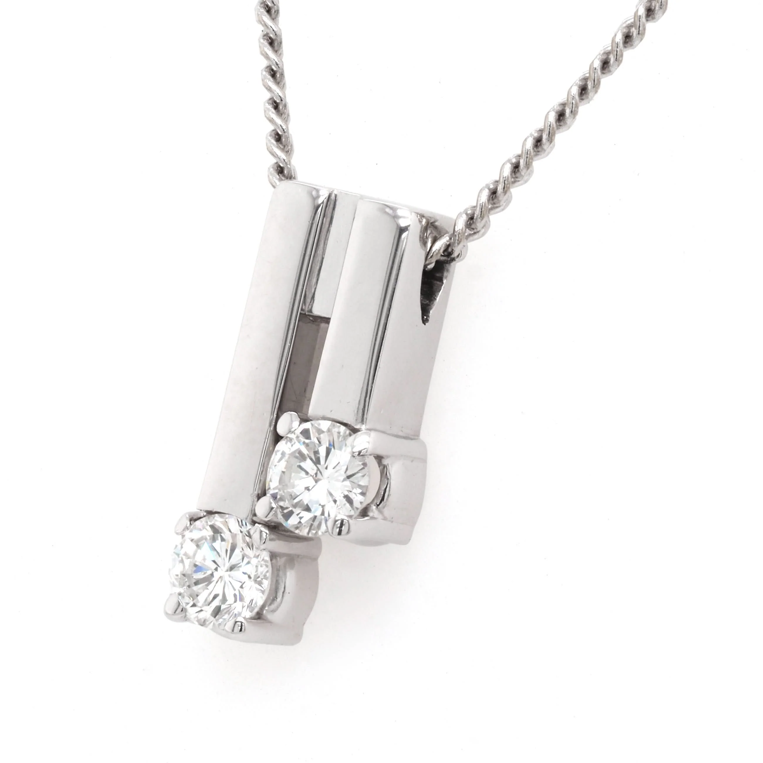 18ct White Gold Dual-Bar Diamond-Set Pendant - Image 2