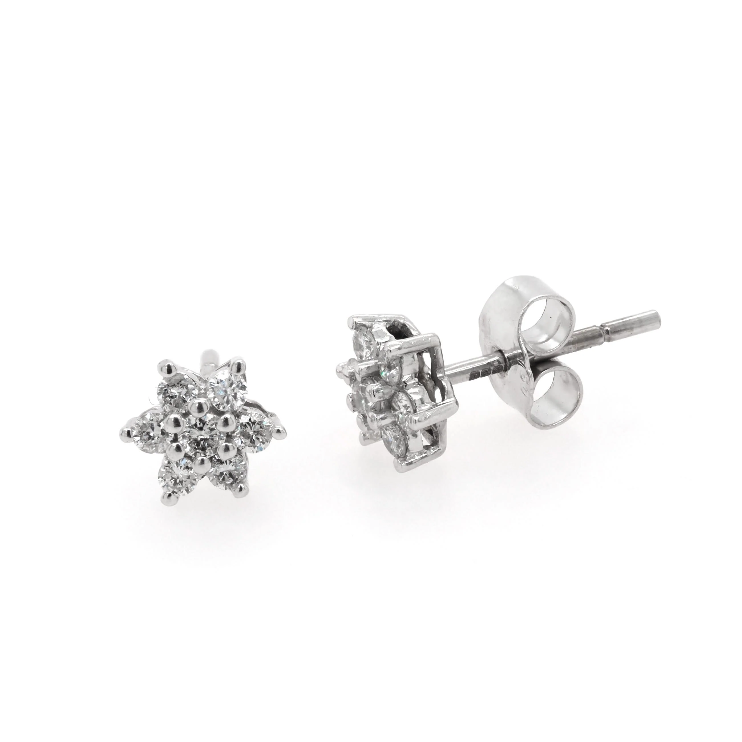 18ct White Gold Floral Diamond Stud Earrings - Image 3
