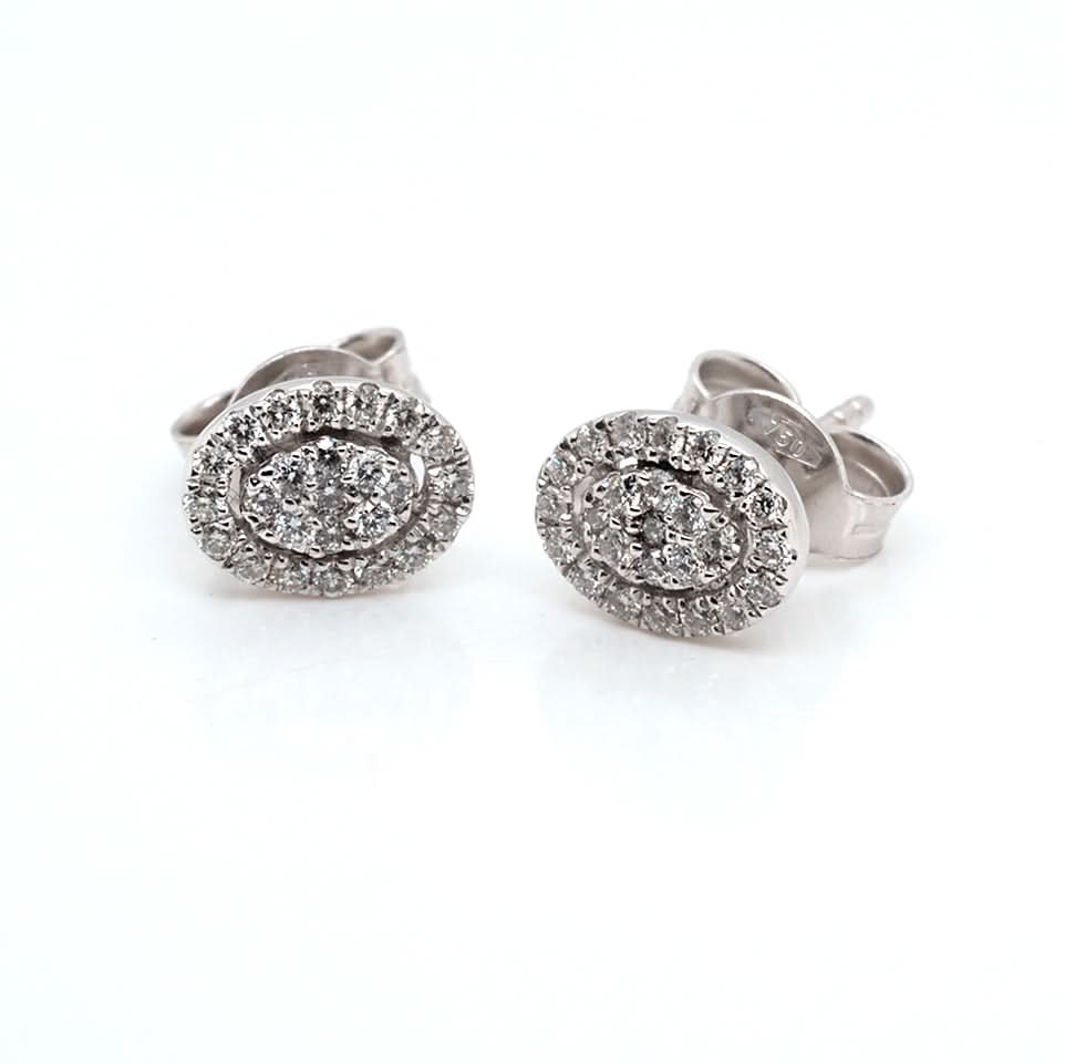18ct White Gold Oval Diamond Cluster Earrings - Image 2