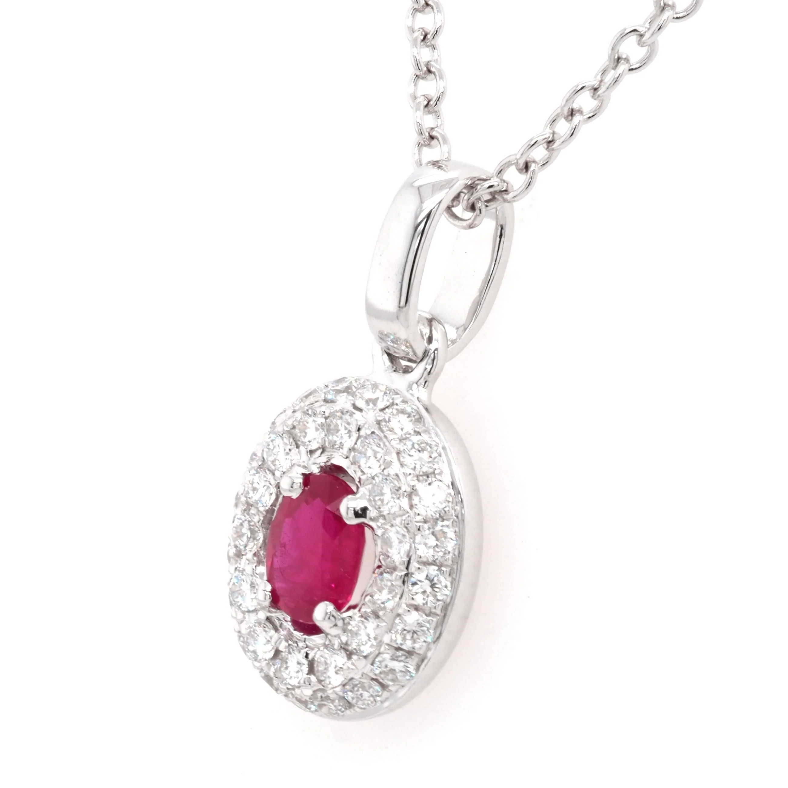 18ct White Gold Oval Ruby and Diamond Cluster Pendant - Image 2