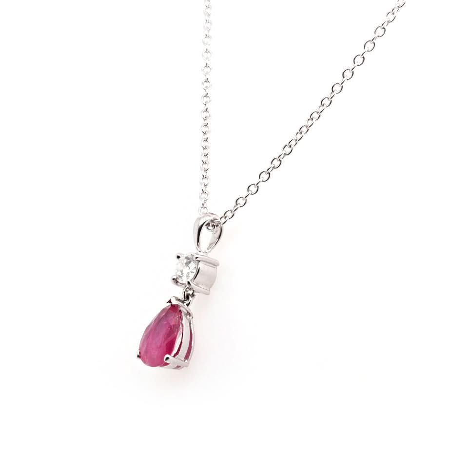 18ct White Gold Pear-Shaped Ruby and Diamond Pendant on 18ct White Gold Chain - Image 2