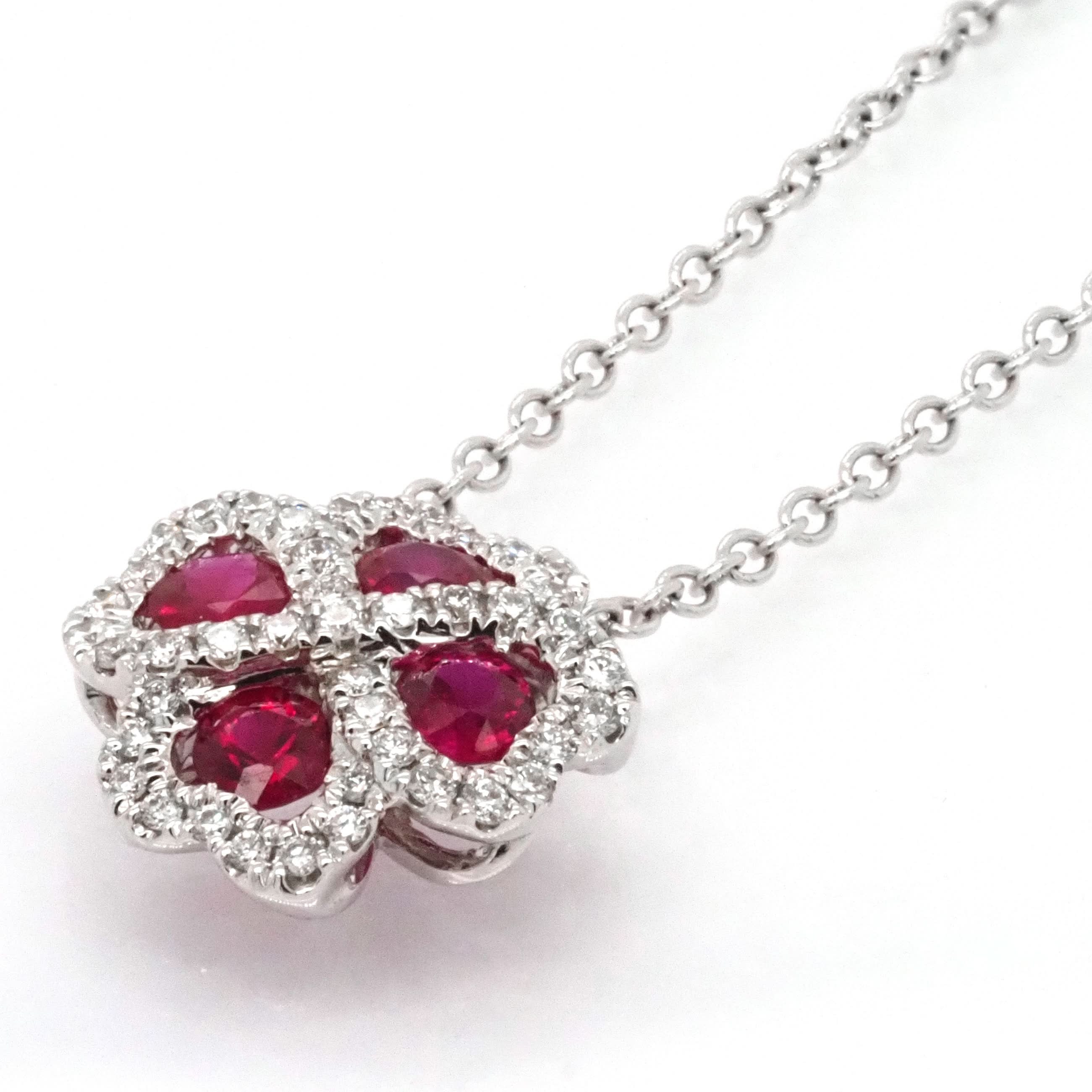 18ct White Gold Ruby and Diamond-Set Cluster Pendant - Image 2