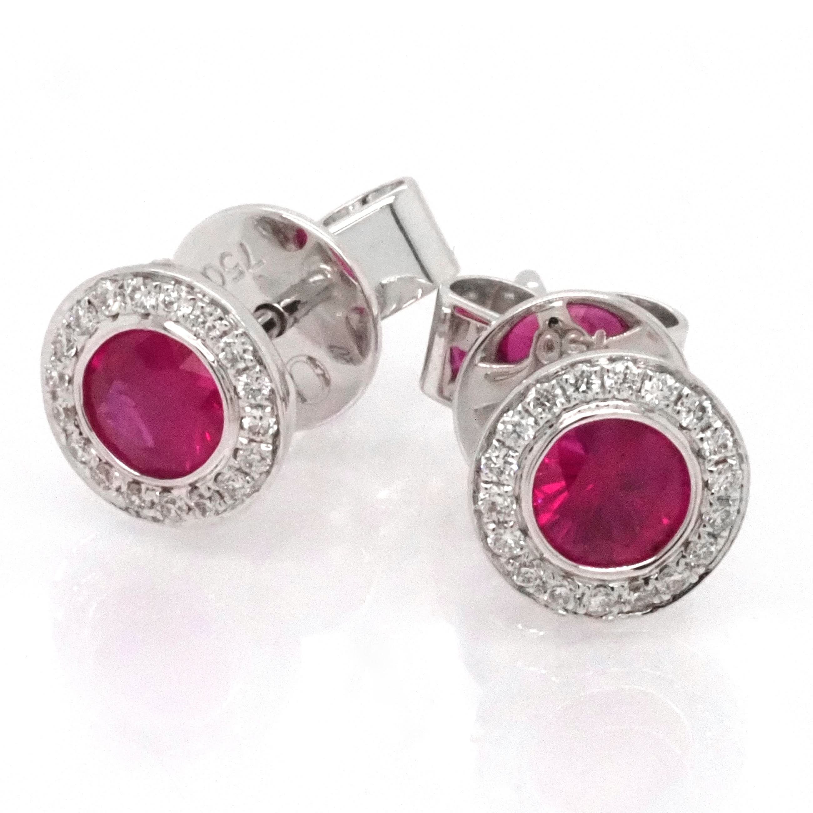 18ct White Gold Ruby and Diamond Stud Earrings - Image 2