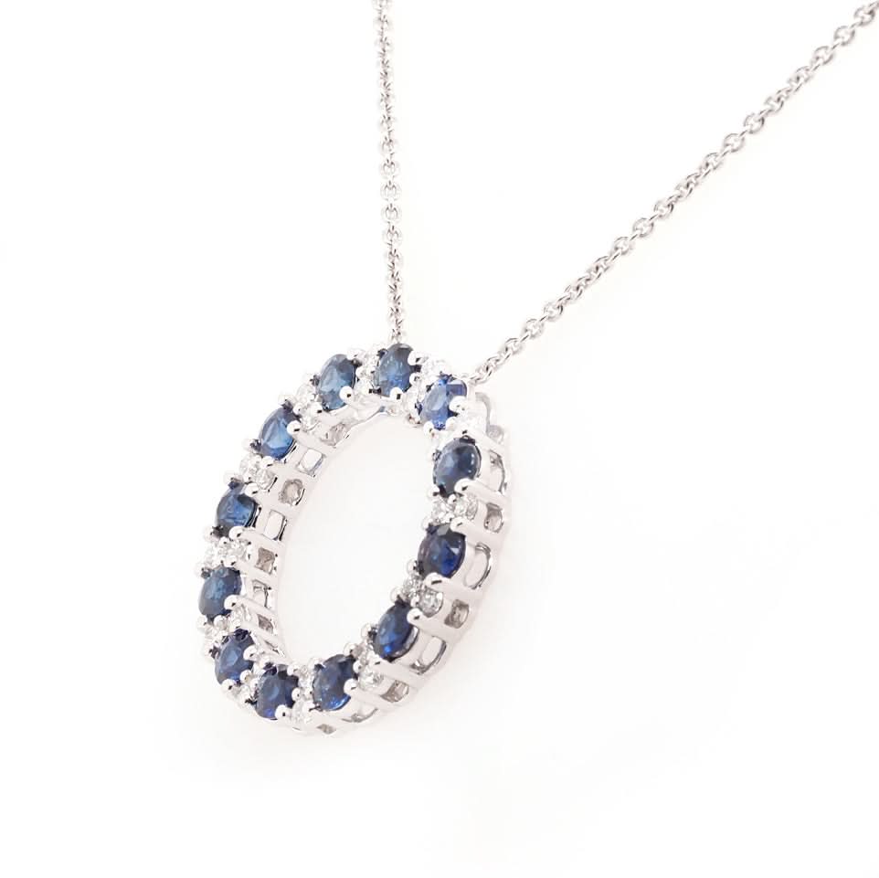 18ct White Gold Sapphire And Diamond Circular Pendant - Image 2