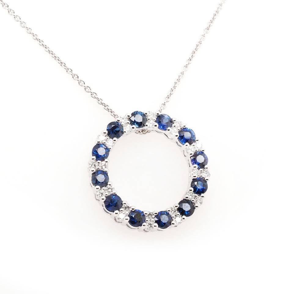 18ct White Gold Sapphire And Diamond Circular Pendant - Image 3