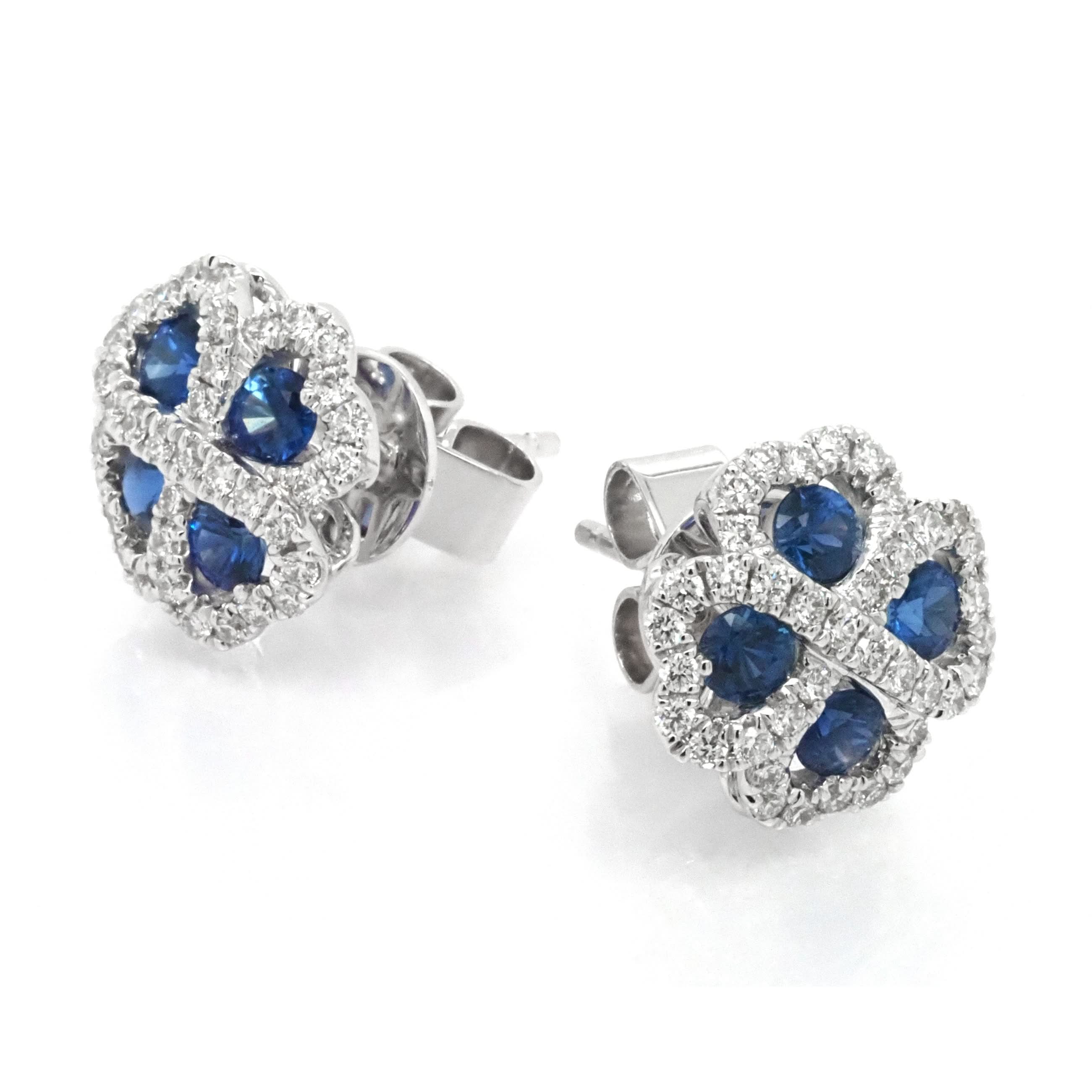 18ct White Gold Sapphire and Diamond Cluster Earrings - Image 2