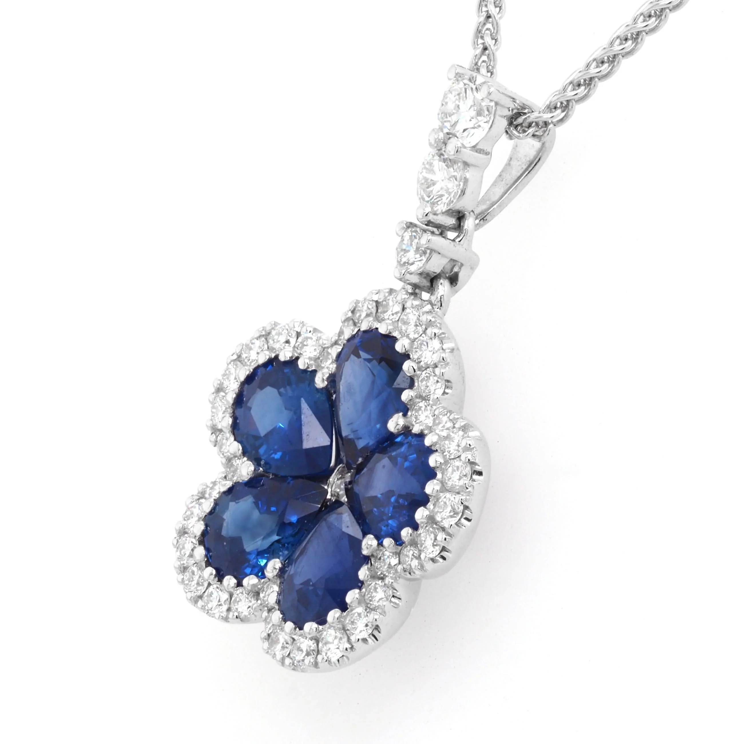 18ct White Gold Sapphire and Diamond Floral Pendant - Image 2