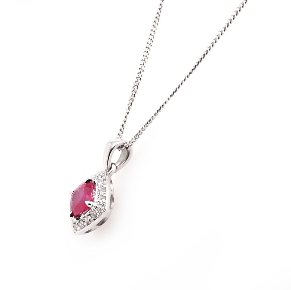 18ct White Gold Square Cushion-Cut Ruby and Diamond Pendant - Image 2
