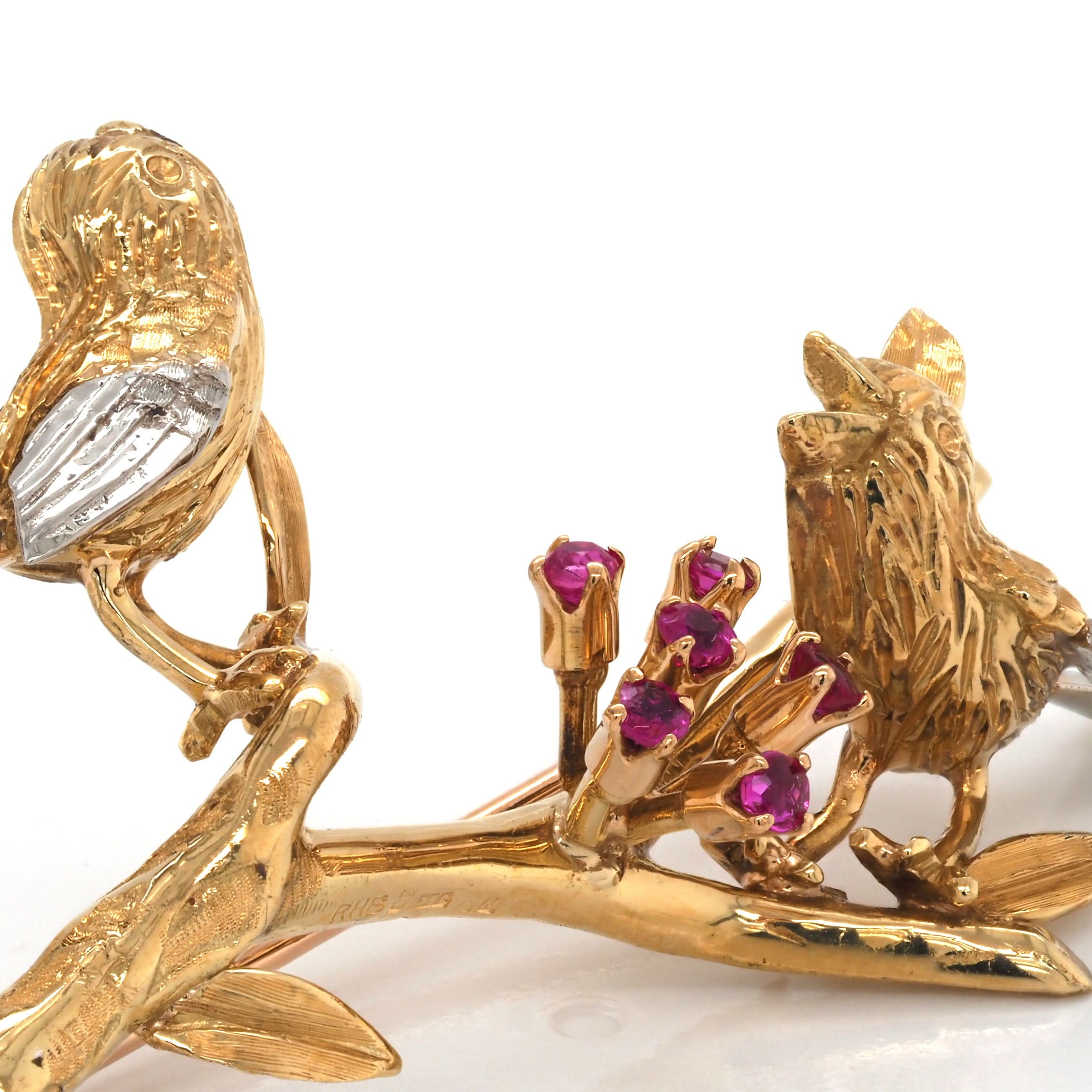 18ct Yellow Gold Bird Blossom Brooch - Image 2