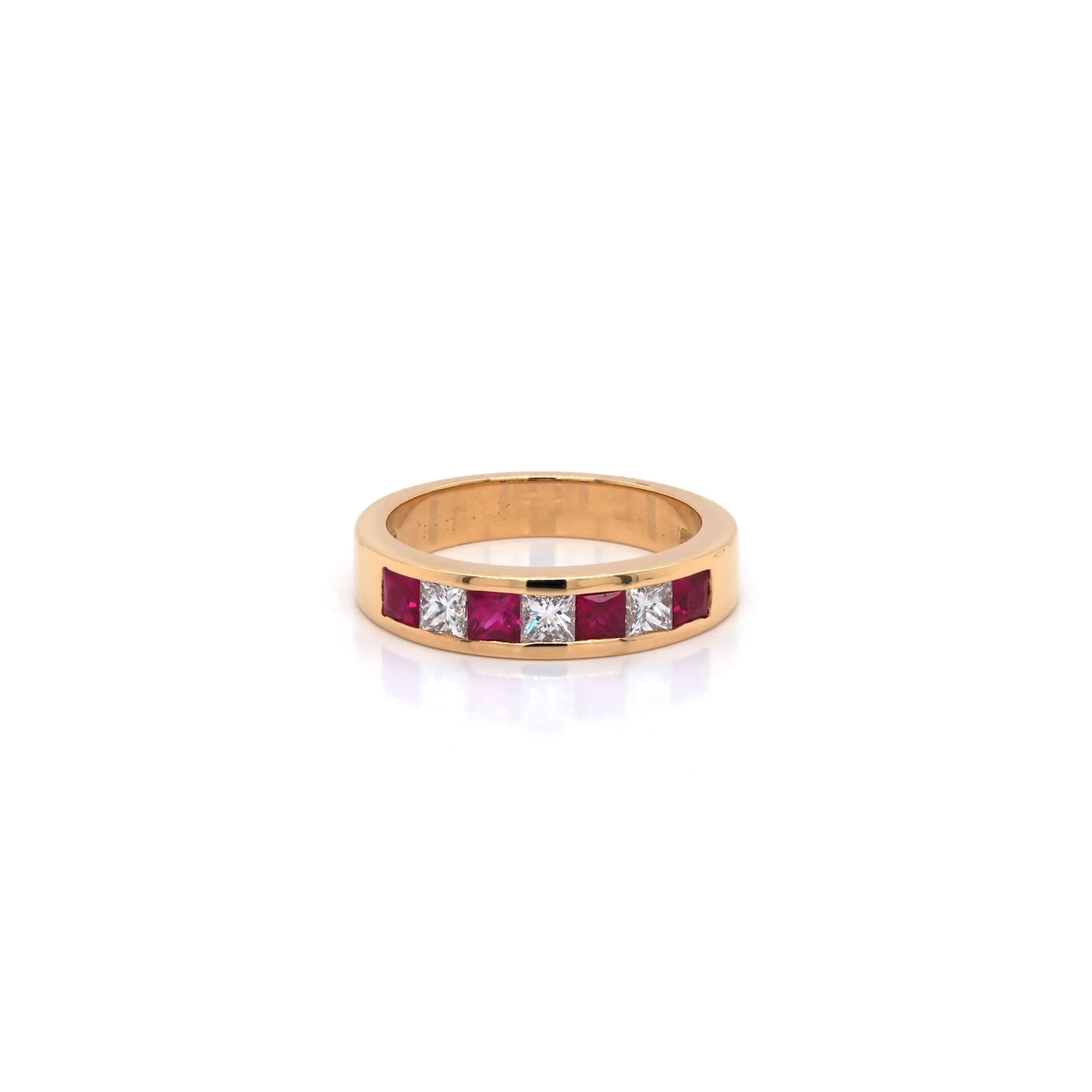18ct Yellow Gold Channel-Set Ruby and Diamond Half-Eternity Ring - Image 2