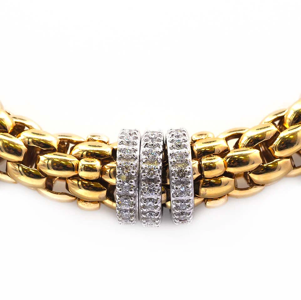 Pre-Owned 18ct Yellow Gold Fope Rope Necklace with Triple 18ct White Gold Diamond-Set Rondels – 17" - Image 2