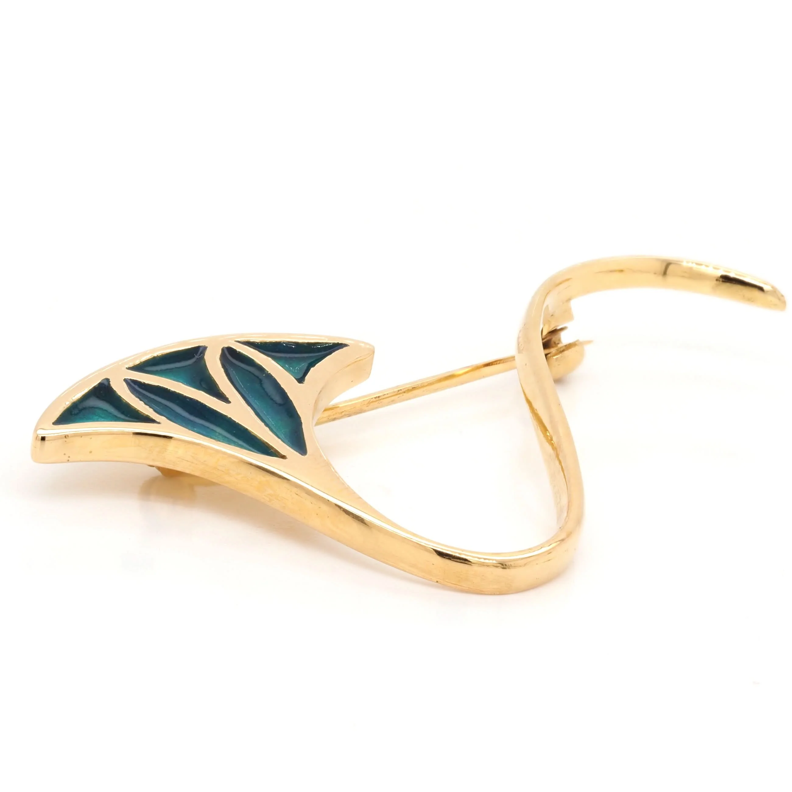 18ct Yellow Gold Green Enamelled Lotus Flower Brooch - Image 2