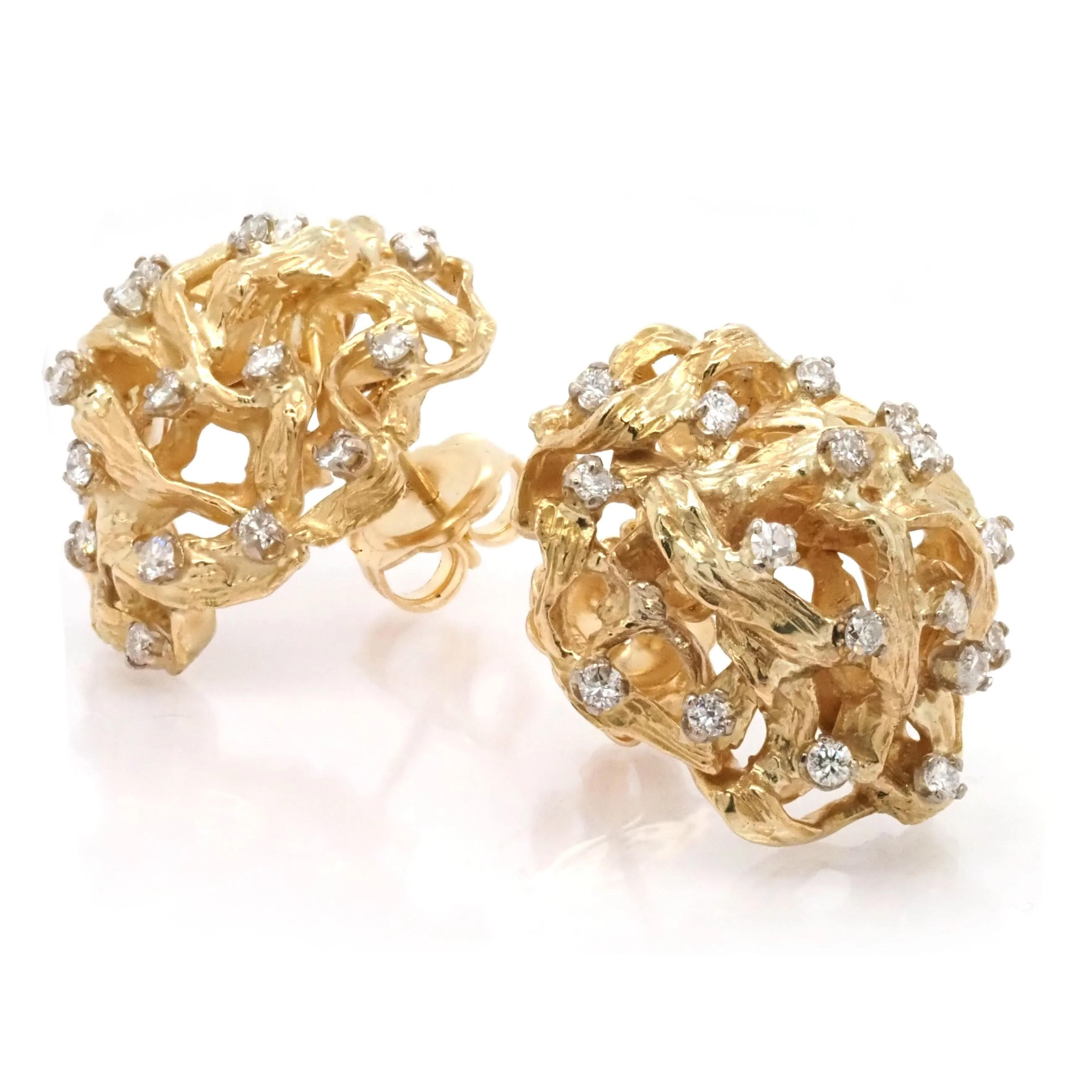 18ct Yellow Gold Large Open Diamond Cluster Earrings - Image 2