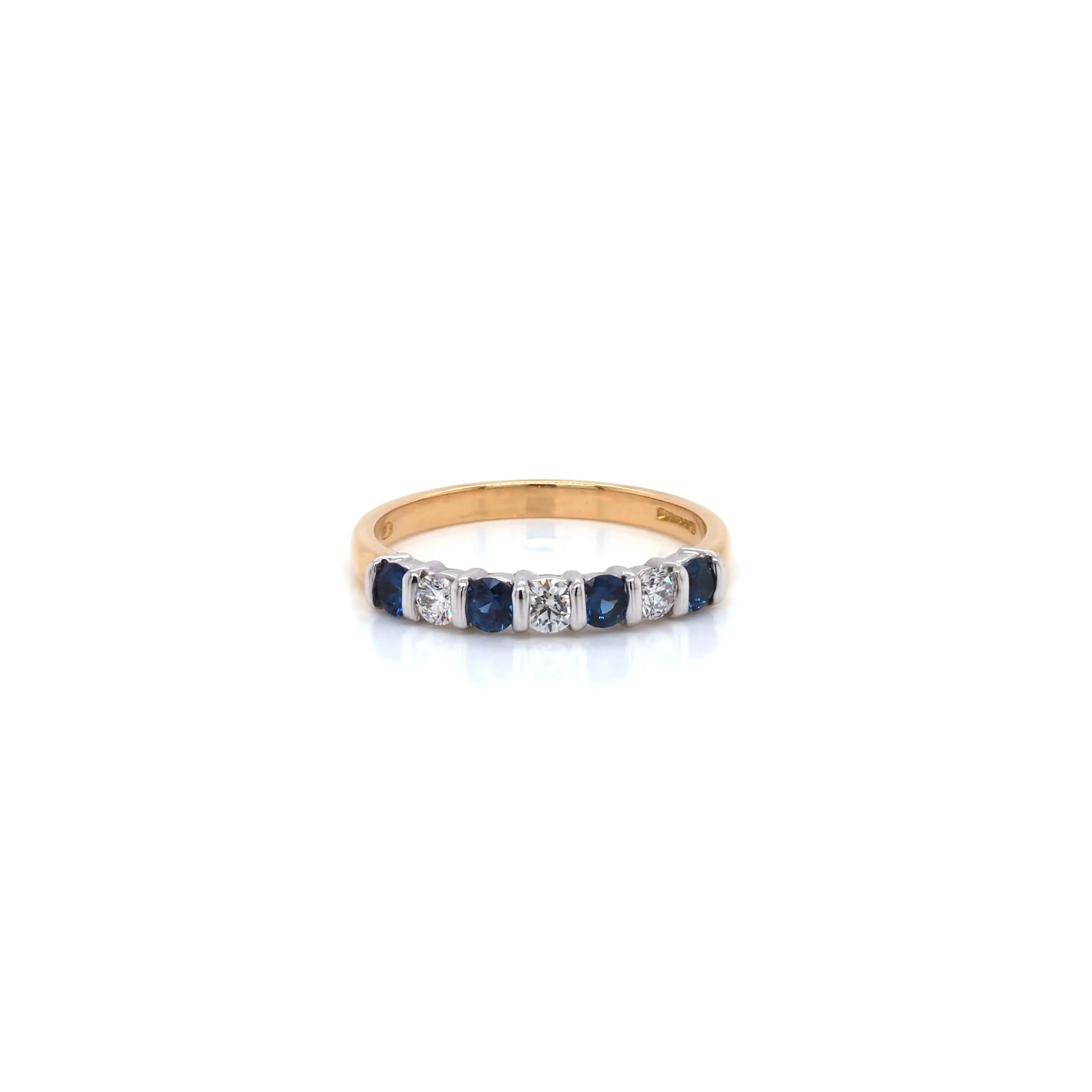 18ct Yellow Gold Sapphire and Diamond 7-Stone Half-Eternity Ring - Image 2
