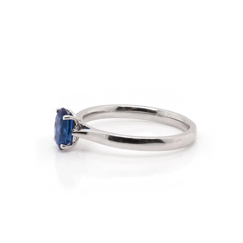 Platinum Single Stone Oval Sapphire Ring - Image 2