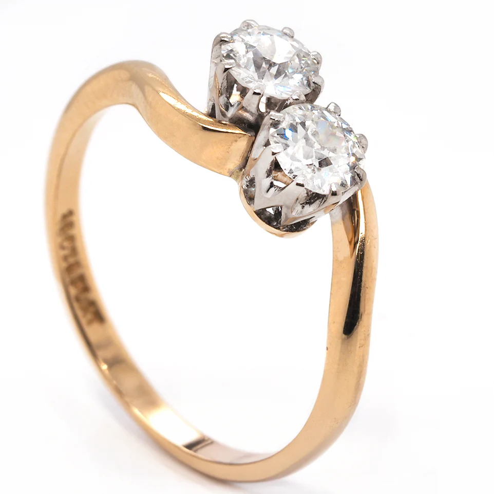 18ct Yellow Gold Two-Stone Diamond Twist Crossover Ring - Image 2