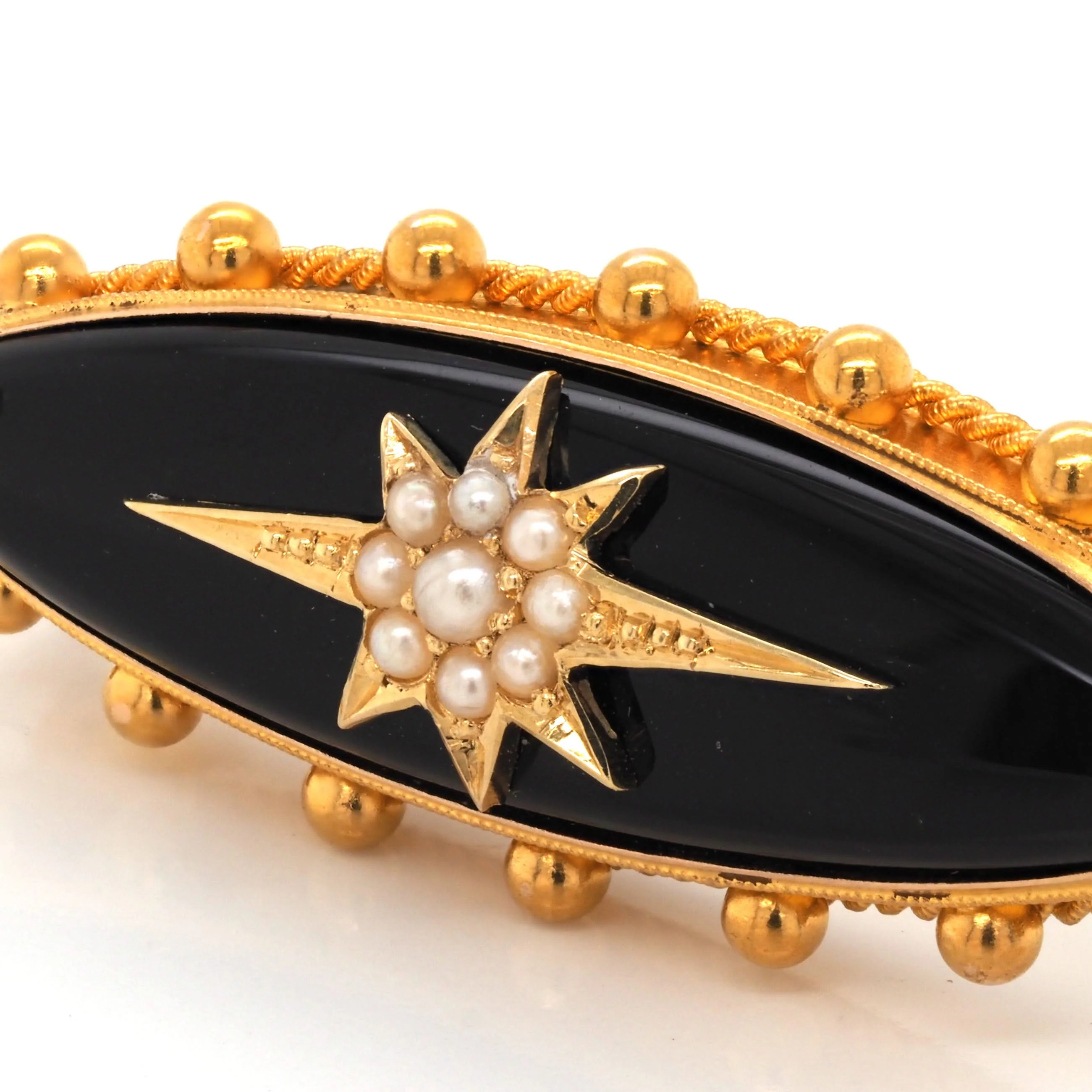 9ct Yellow Gold and Black Enamel Pearl-Set Oval Mourning Brooch, c.1900 - Image 2