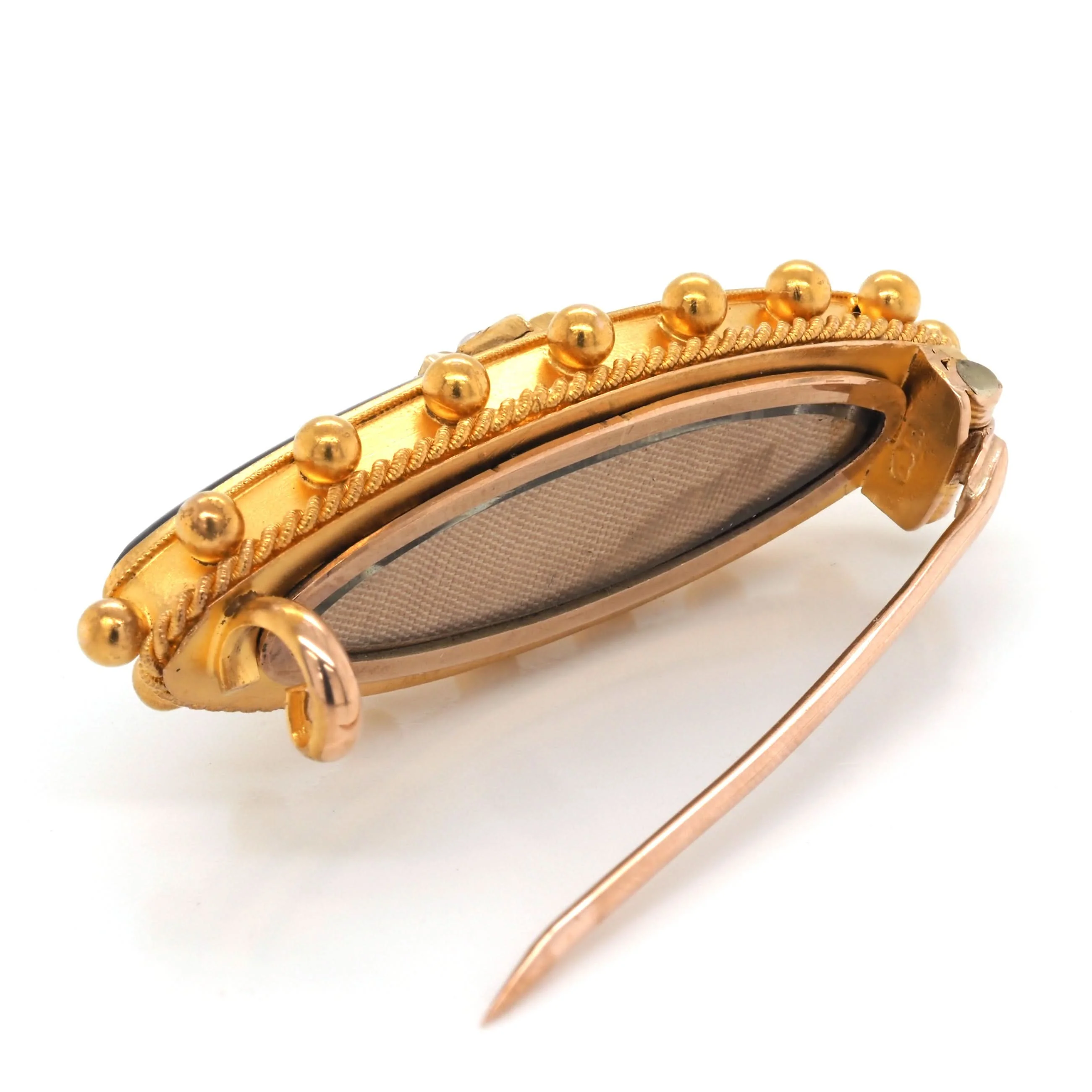 9ct Yellow Gold and Black Enamel Pearl-Set Oval Mourning Brooch, c.1900 - Image 3