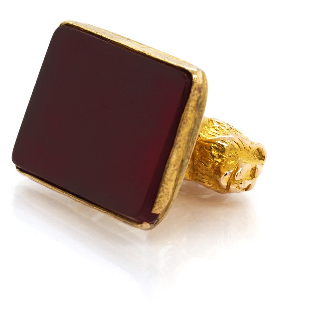 9ct Yellow Gold Lion Cornelian Charm - Image 2