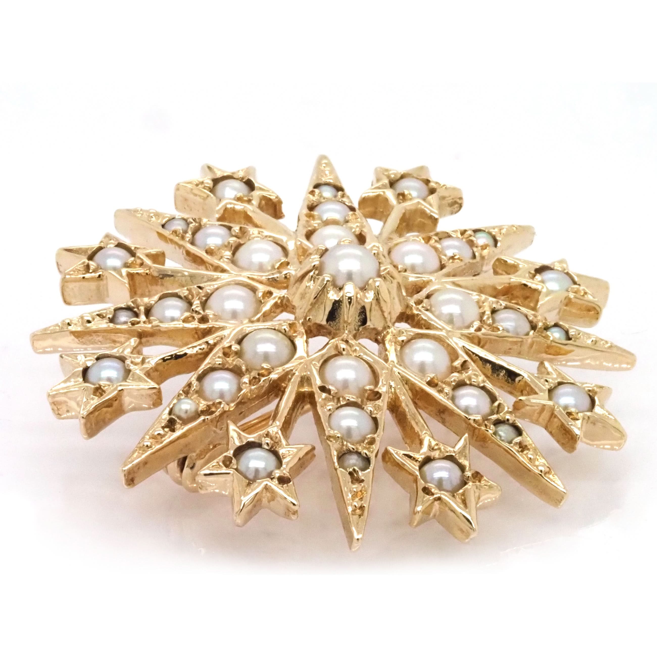 9ct Yellow Gold Pearl Star Brooch - Image 2