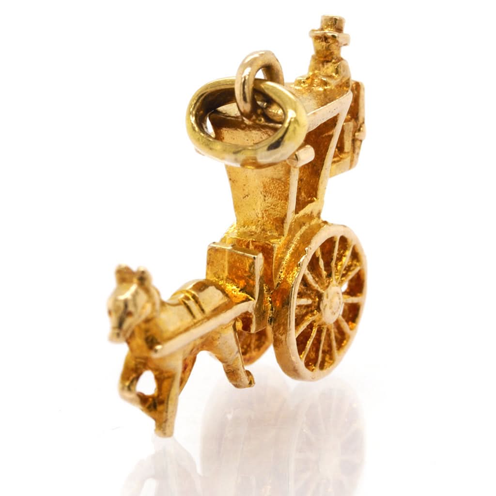 9ct Yellow Gold Small Horse and Carriage Charm - Image 2