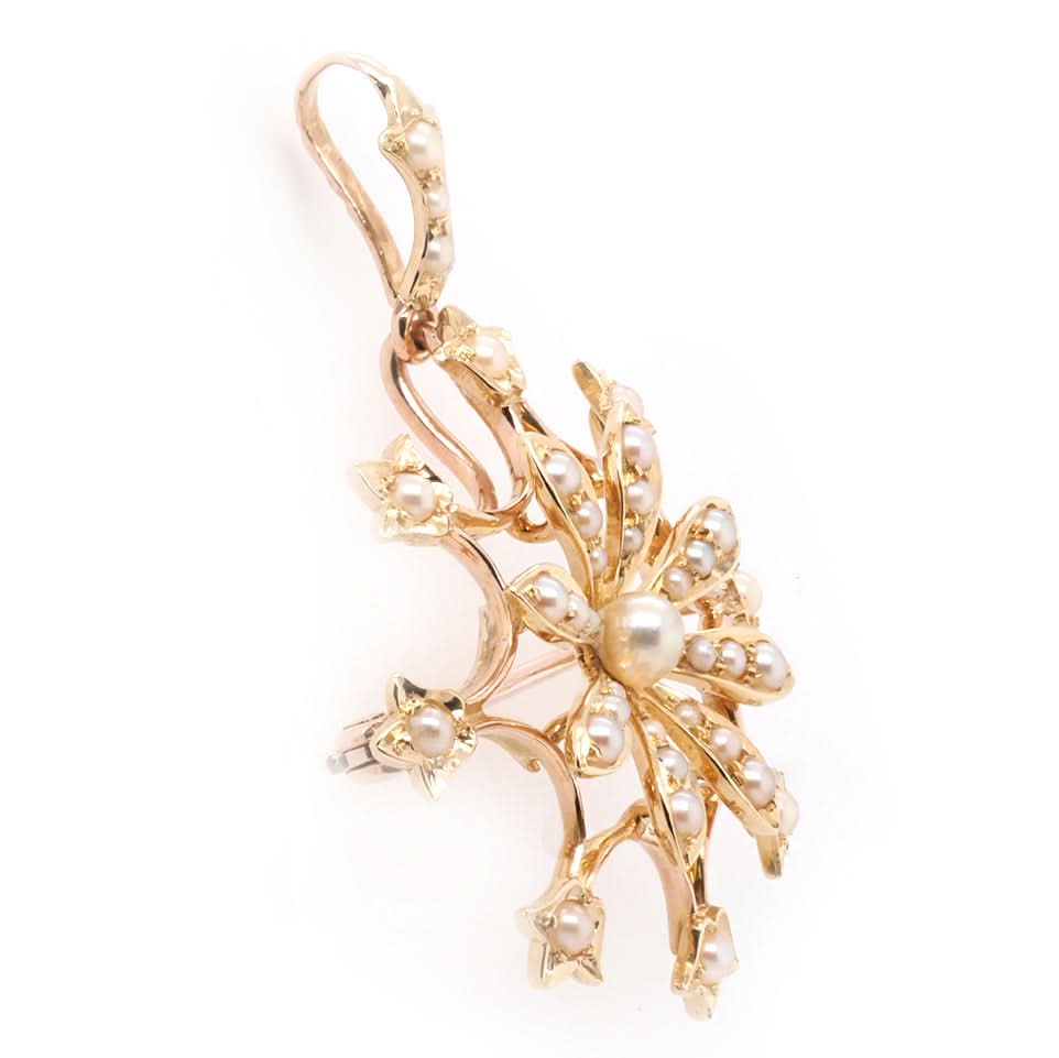 9ct Yellow Gold Star/Flower Shaped Pearl Pendant/Brooch – Circa 1910 - Image 2