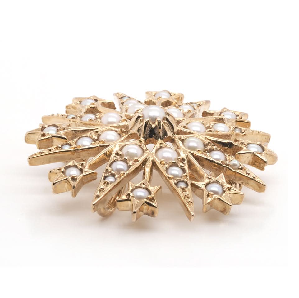 9ct Yellow Gold Star Shaped Pearl Set Brooch - Image 2