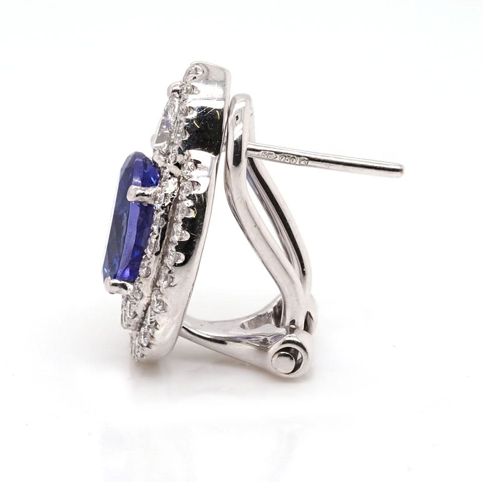 18ct White Gold Pear-Shaped Tanzanite and Diamond Cluster Earrings - Image 3